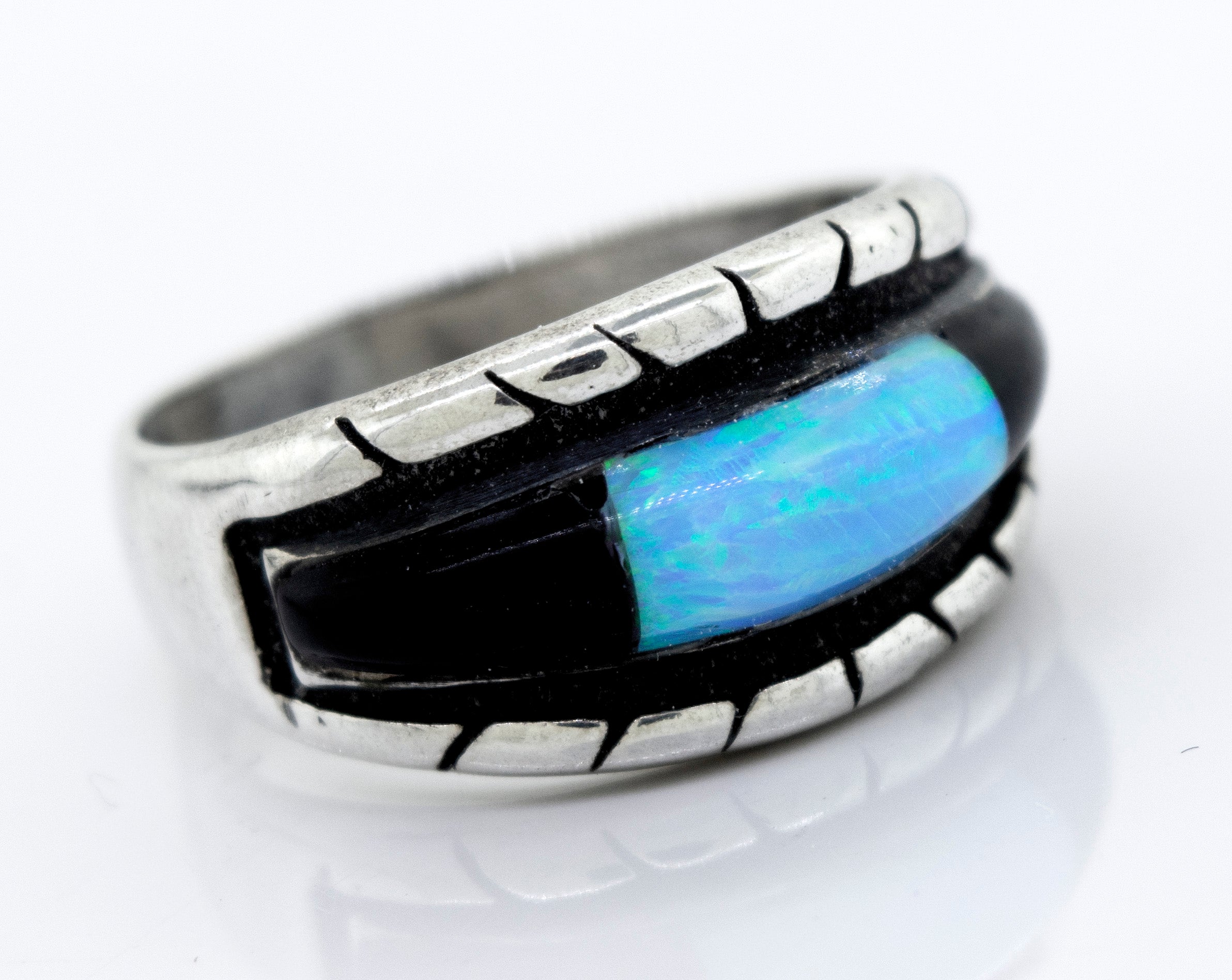 A Super Silver American Made Opal Inlay Ring.