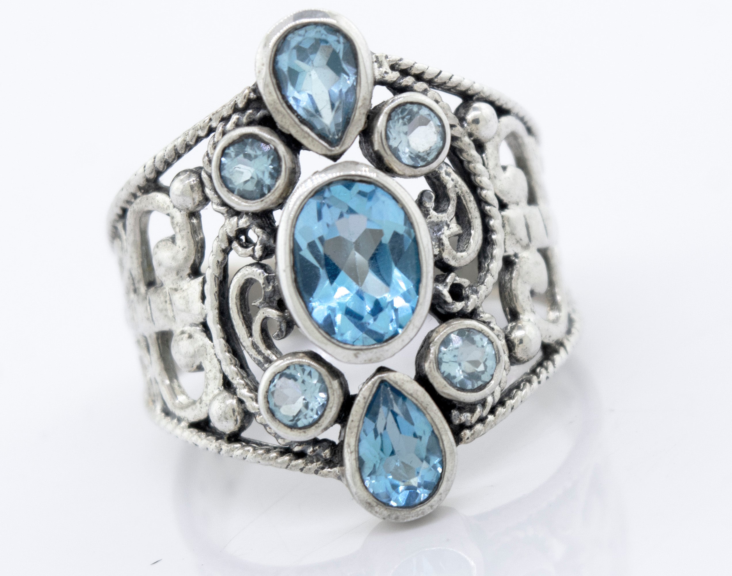 Popular .925 silver blue topaz ring.