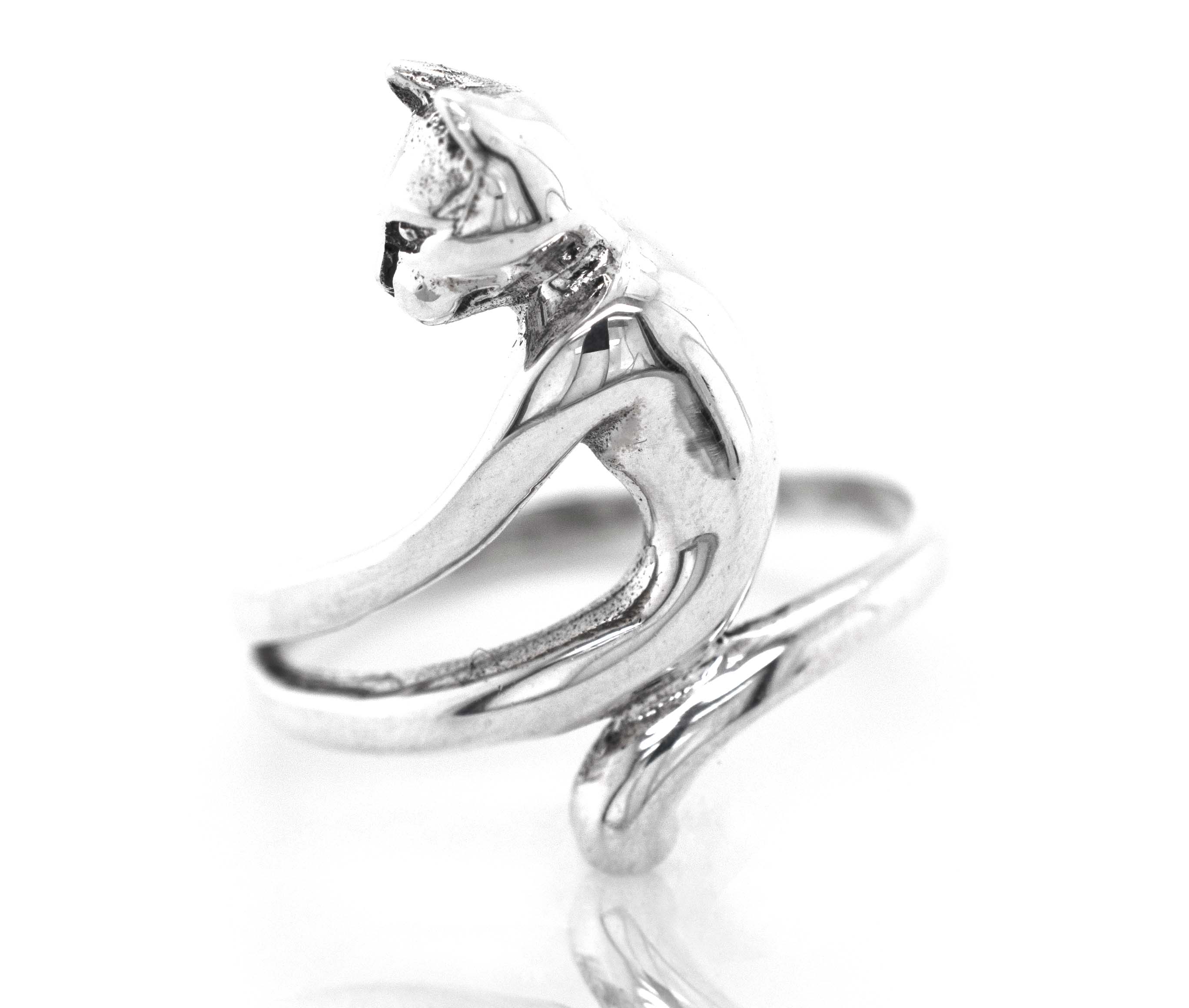A cute silver Cat Ring with a minimalist cat on it.