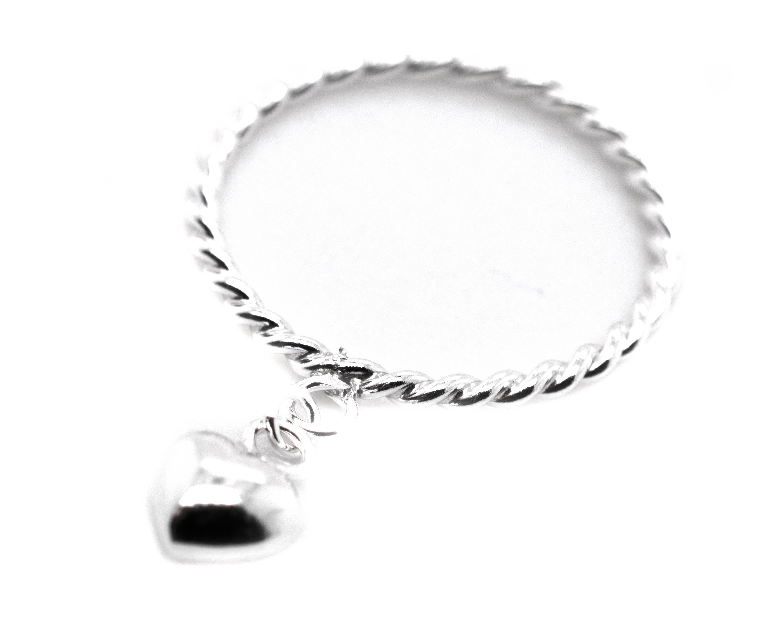 A minimalist Super Silver stacking ring adorned with a Heart Charm Ring With Rope Band.