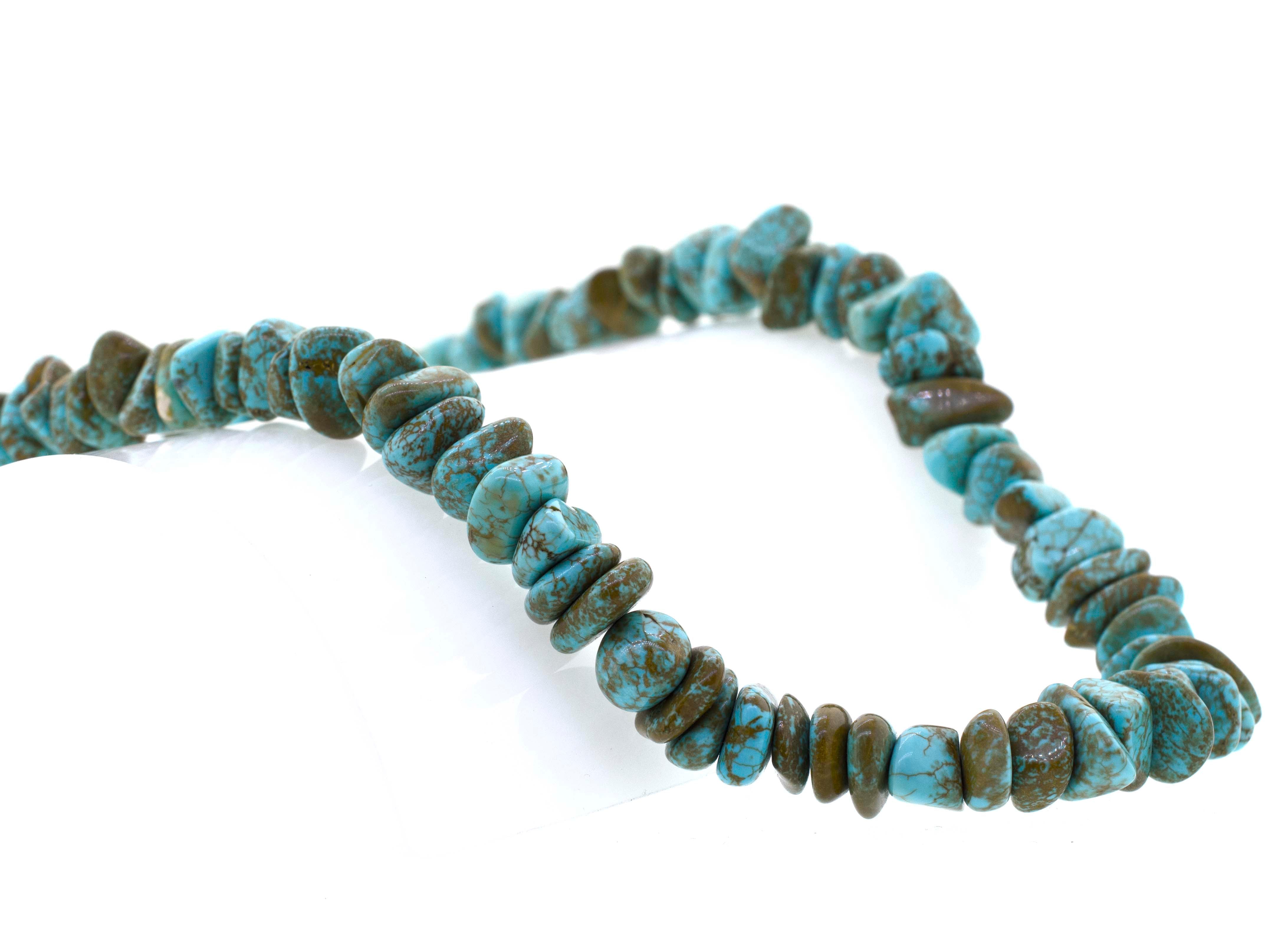 An earthy class Dreamy Colorado Turquoise Beaded Necklace on a white background by Super Silver.