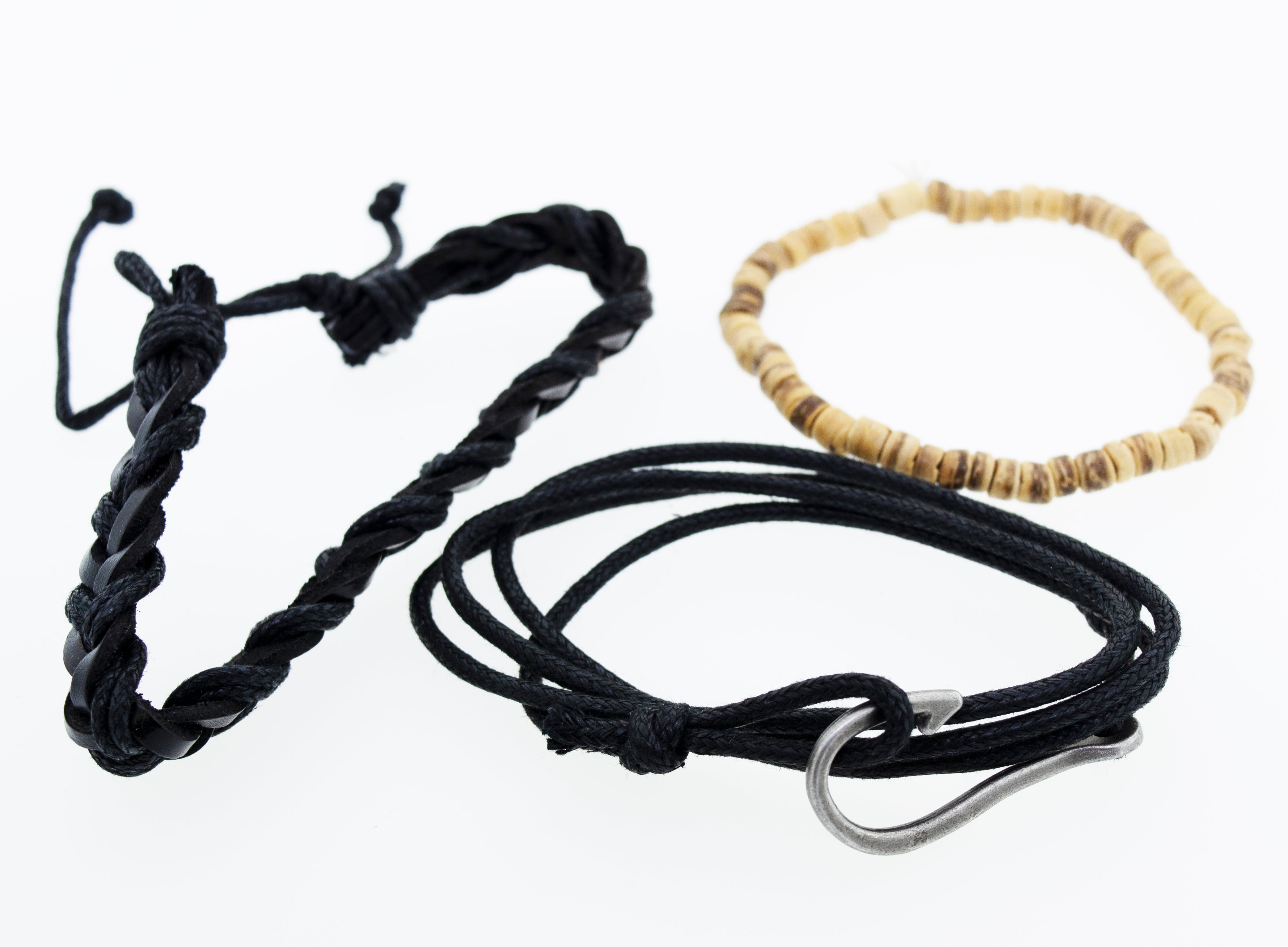 Three Super Silver black bracelets with wooden beads.