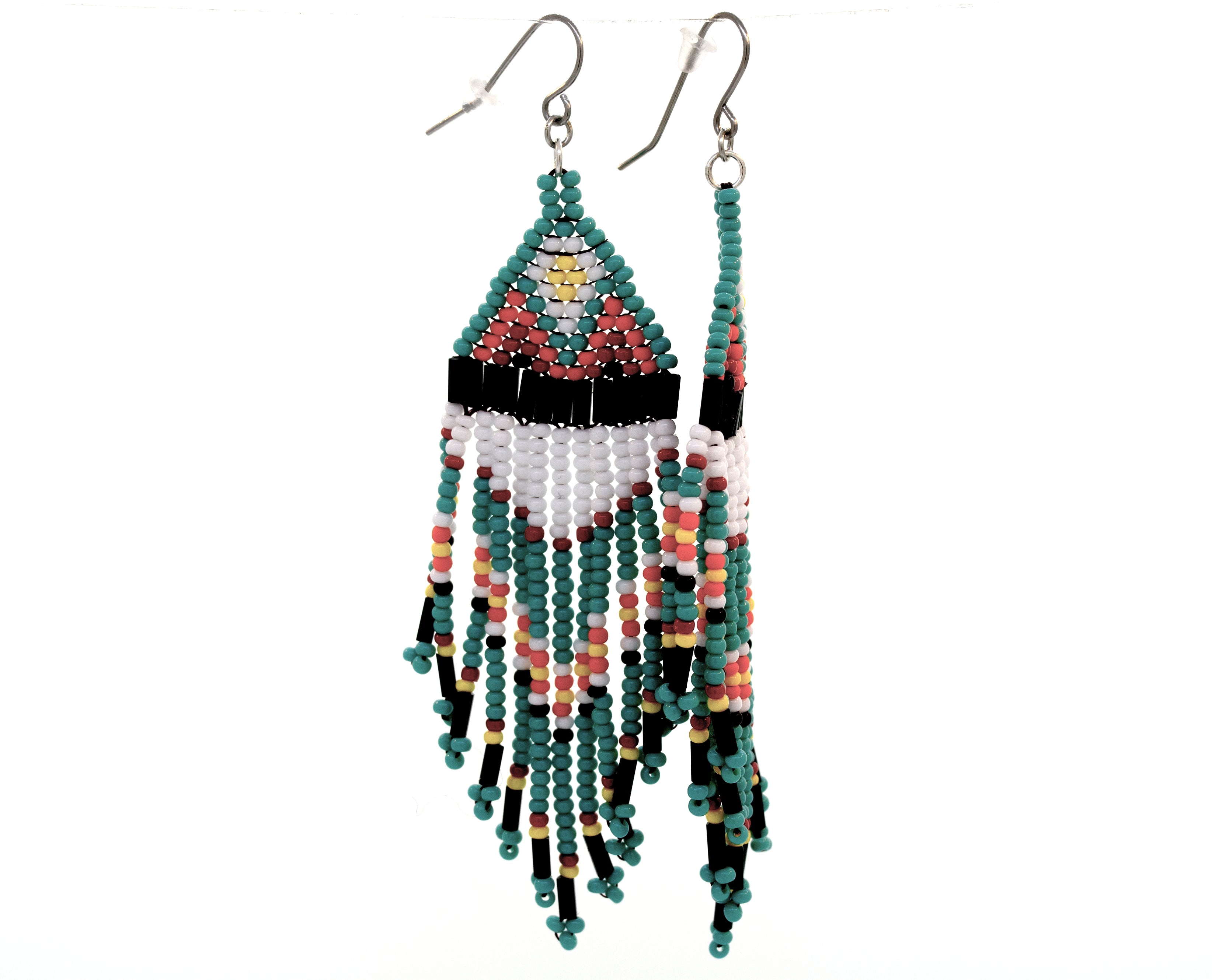 These Super Silver handmade multi-stone beaded dangle earrings feature colorful gemstone beads, delicately strung on a surgical steel wire setting.