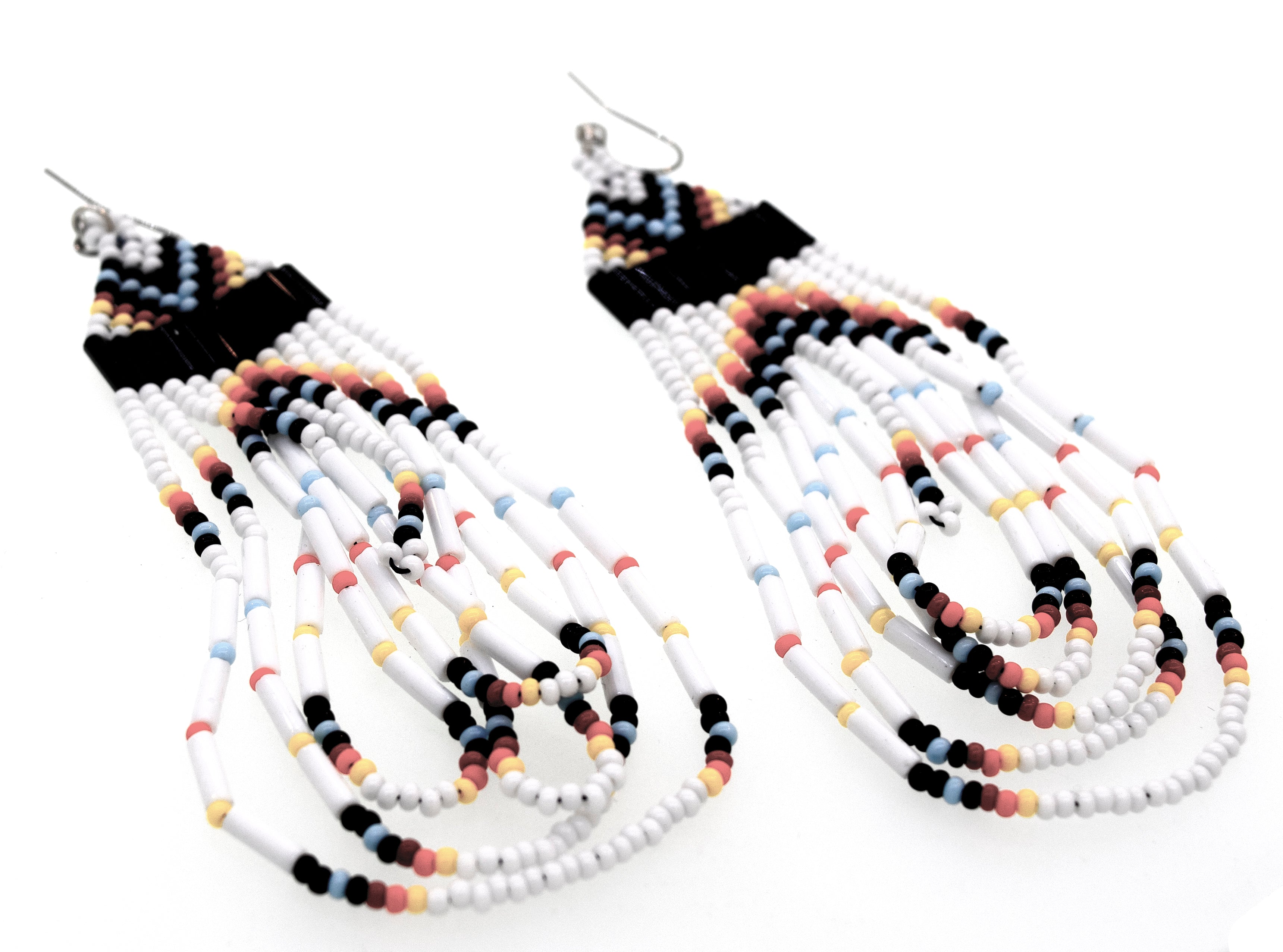 Super Silver Handmade Multi-Stone Beaded Dangle Earrings in white and multi colors, crafted with surgical steel.