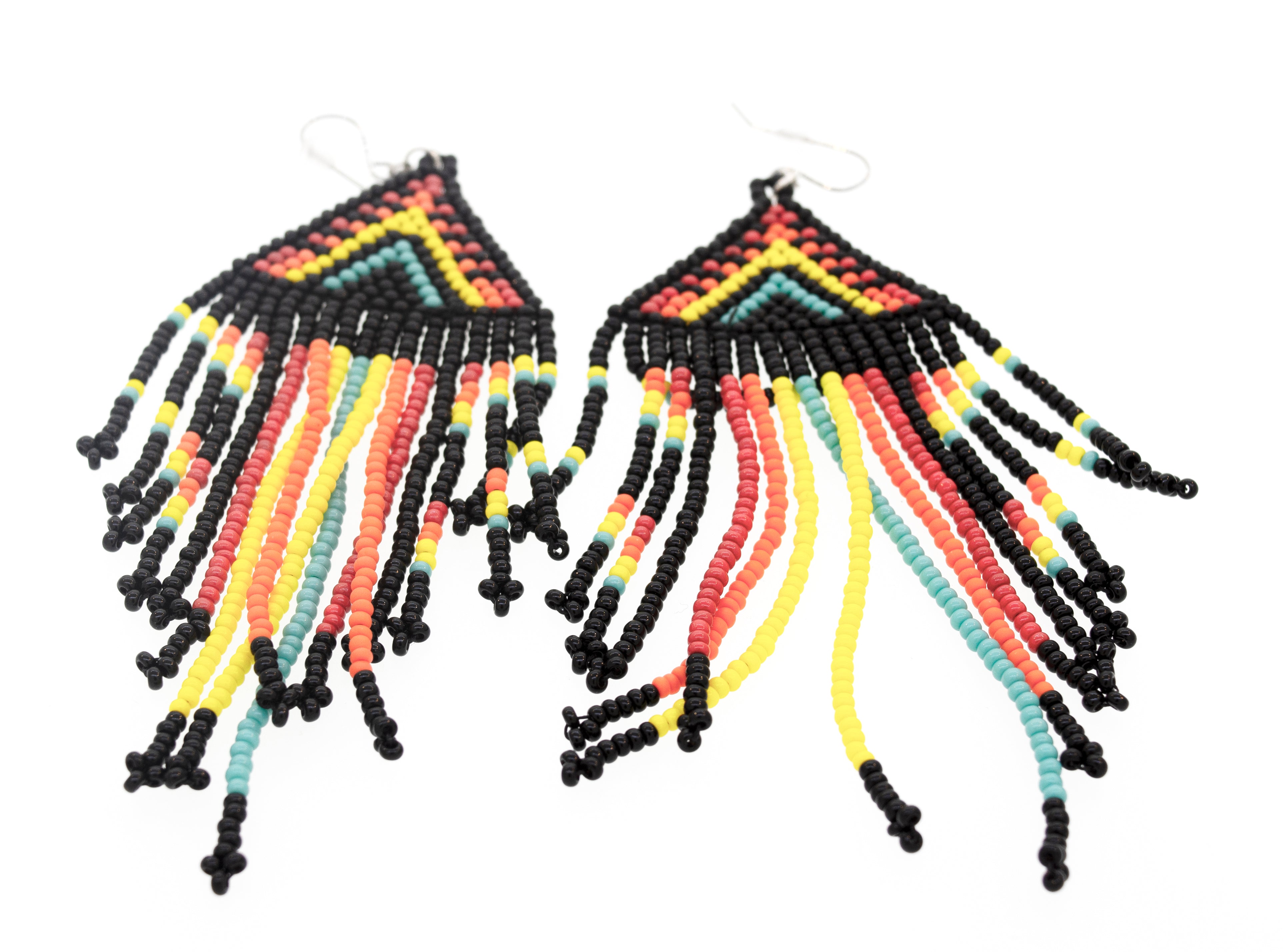 A pair of Super Silver Handmade Multi-Stone Beaded Dangle Earrings with colorful fringes and gemstone beads.