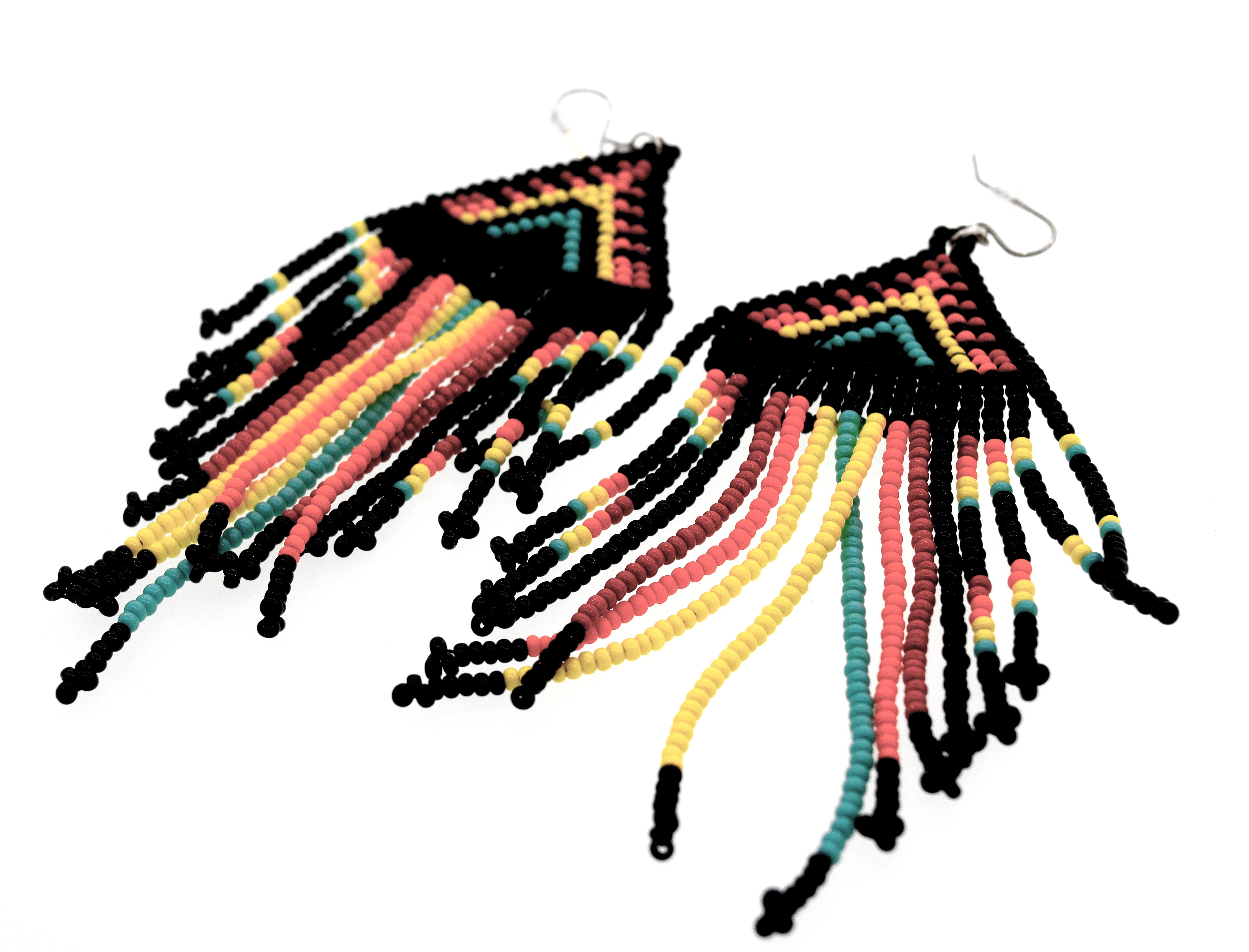 A pair of Super Silver Handmade Multi-Stone Beaded Dangle Earrings with colorful fringes featuring gemstone beads and surgical steel.