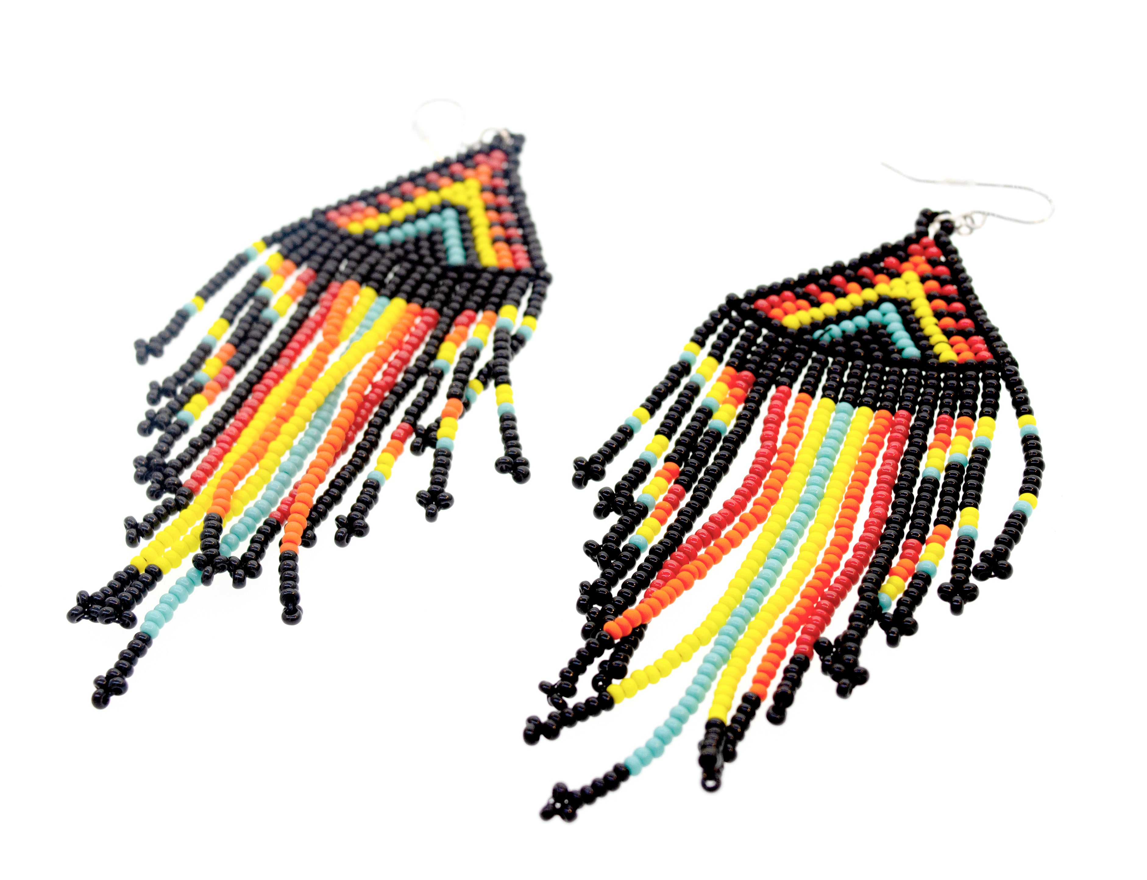 A pair of Super Silver Handmade Multi-Stone Beaded Dangle Earrings with gemstone beads and fringes.