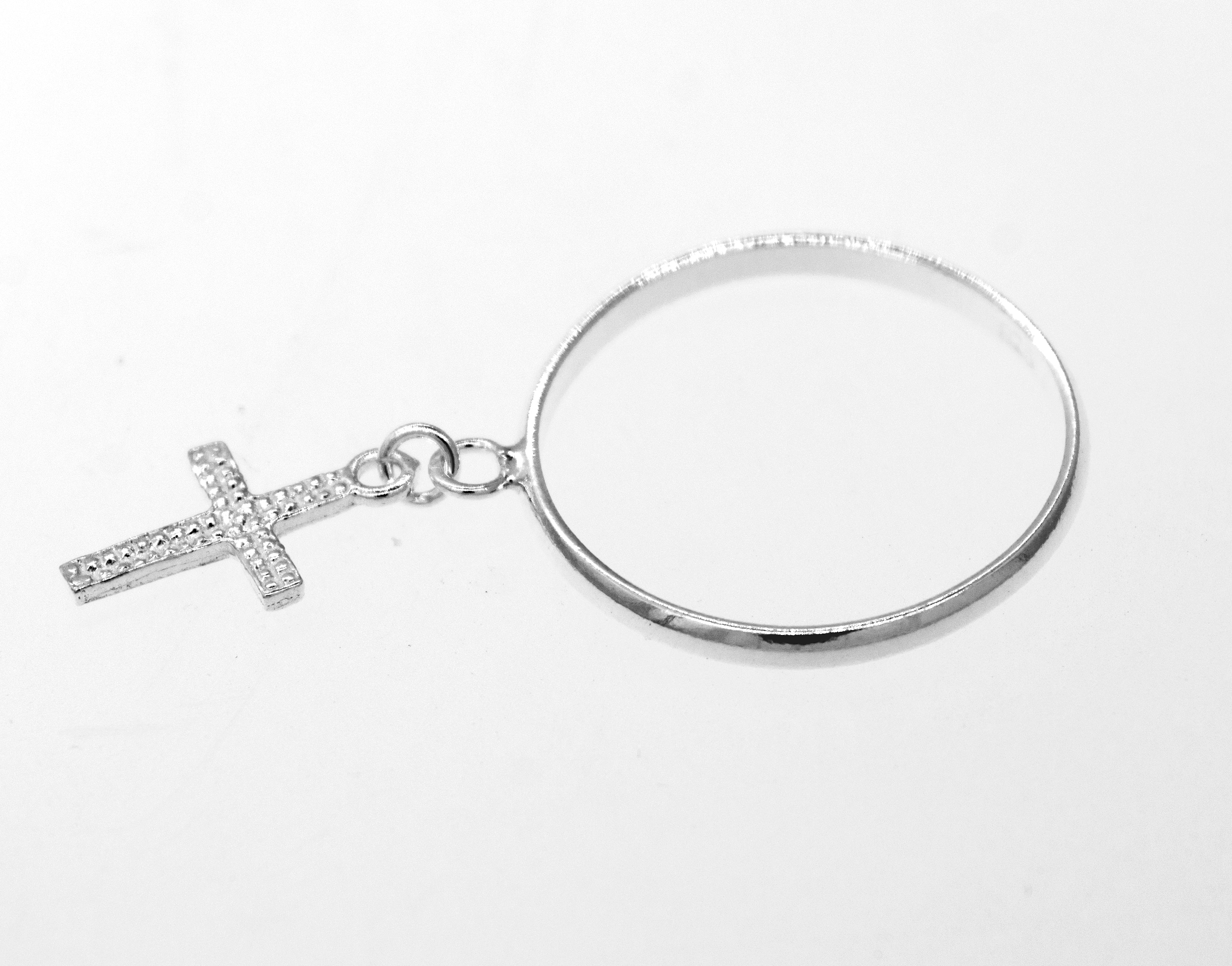 A simple Super Silver Charm Ring with Cross.