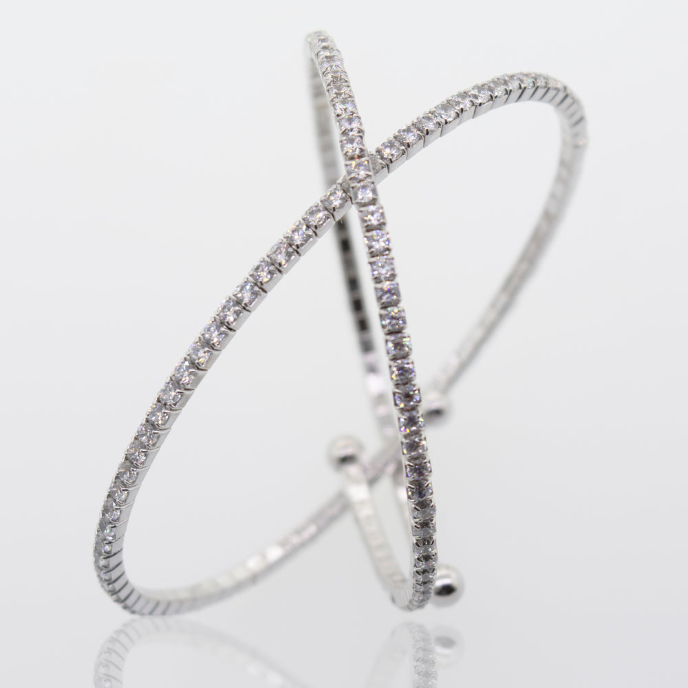 An elegant Cubic Zirconia Simple Wrap Bracelet with diamonds, offered in various lengths by Super Silver.