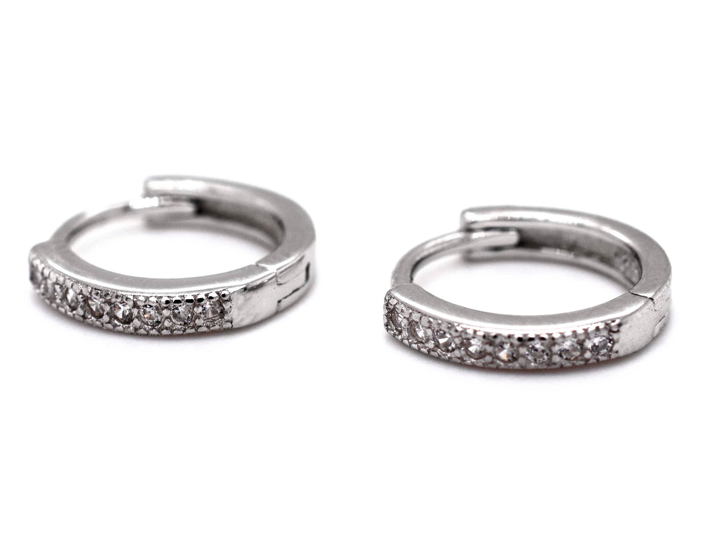 A pair of Super Silver Small Pave Cubic Zirconia Hoops with diamond alternatives.