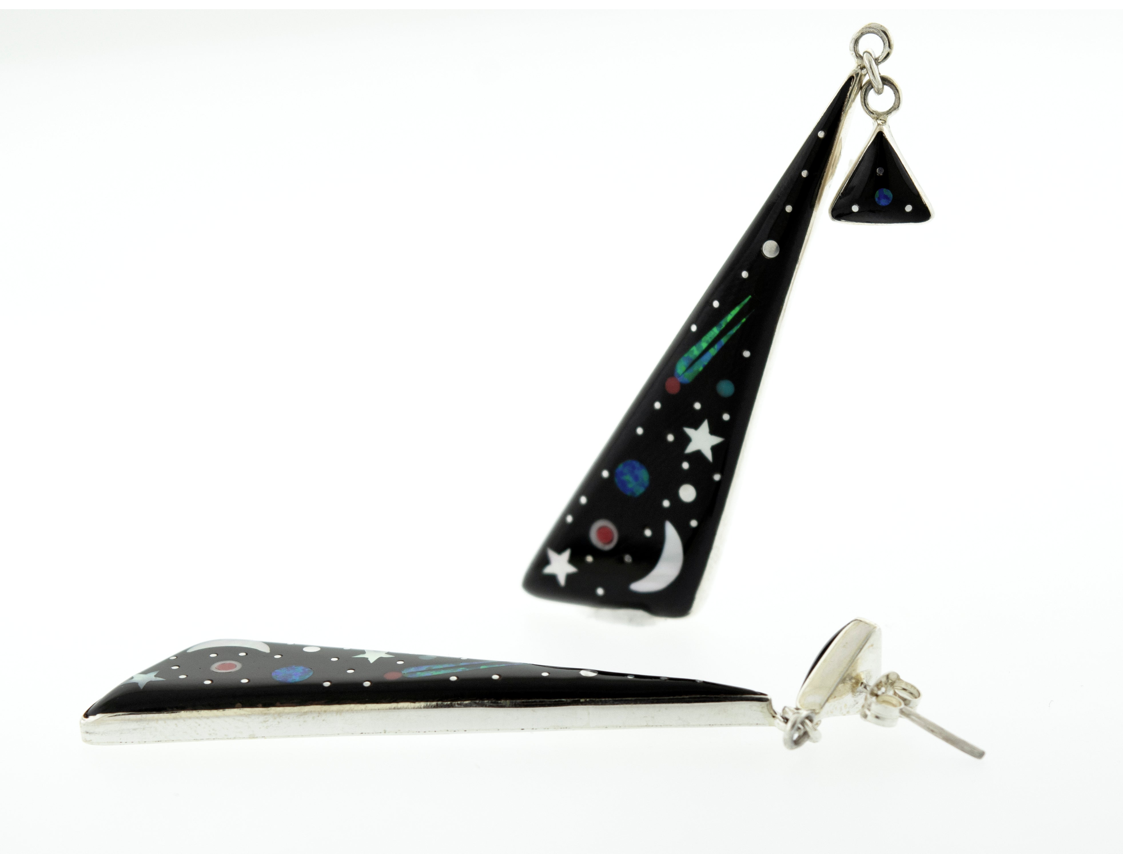 Super Silver's Handcrafted Outer Space Earrings adorned with stars showcase the wonders of the universe.