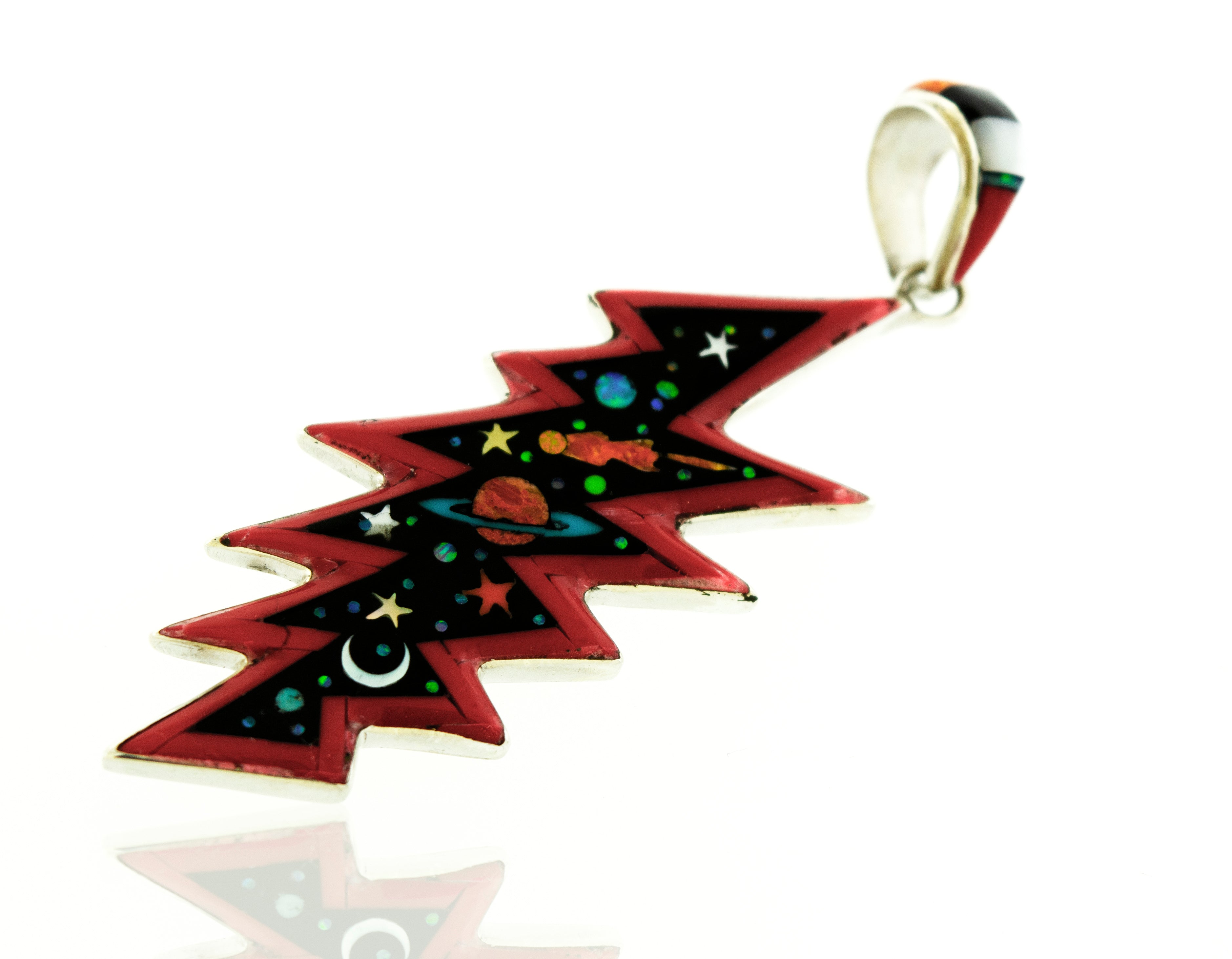 A Super Silver Beautiful Handmade Multi-Stone Pendant adorned with stars on it.