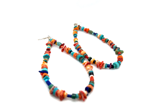 Super Silver's Brilliant Southwest Beaded Earrings, handmade statement earrings in southwest sunset colors, showcased on a white background.