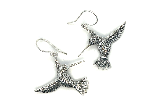A pair of Stunning Handcrafted Hummingbird Earrings from the Super Silver artisan collection, showcased on a white background.