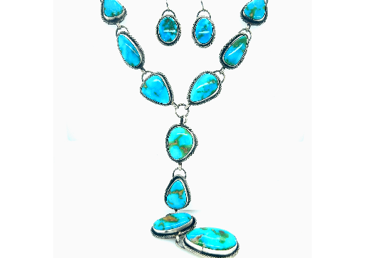 A Super Silver Stunning Sonora Gold Lariat Necklace And Earrings Set, featuring a textured rope design, is sure to catch the eye.