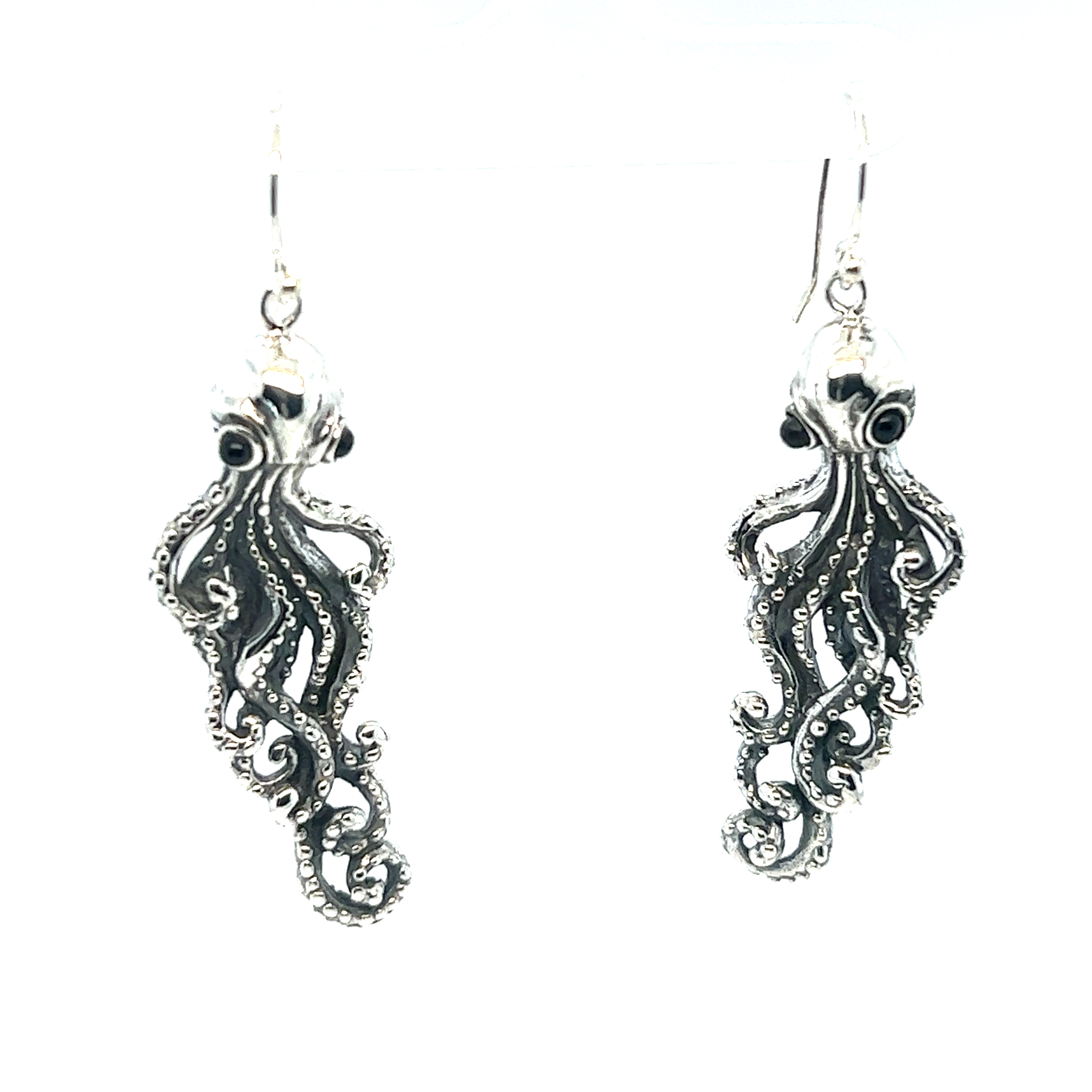 Captivating Statement Octopus Earrings by Super Silver on a white background.