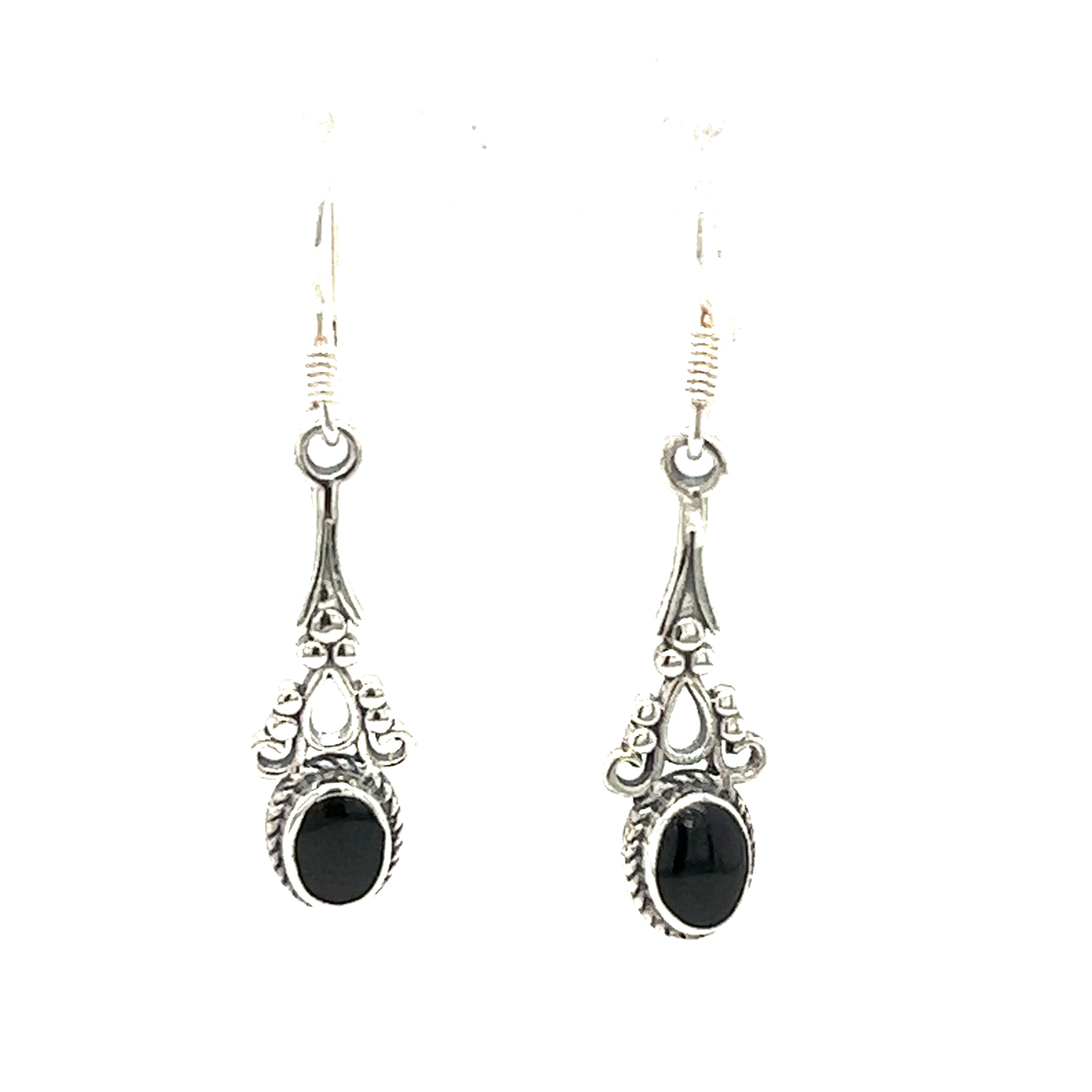A pair of Super Silver's Oval Shaped Inlaid Stone Earrings with Delicate Vintage Setting, perfect for adding an earthy refinement to your boho look.