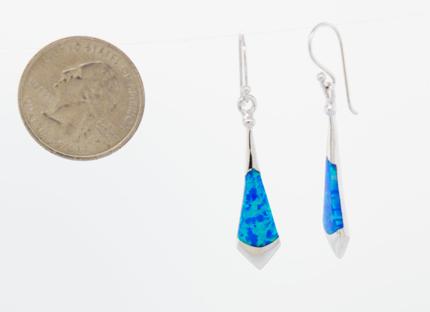 
                  
                    A pair of Super Silver Blue Opal Earrings.
                  
                