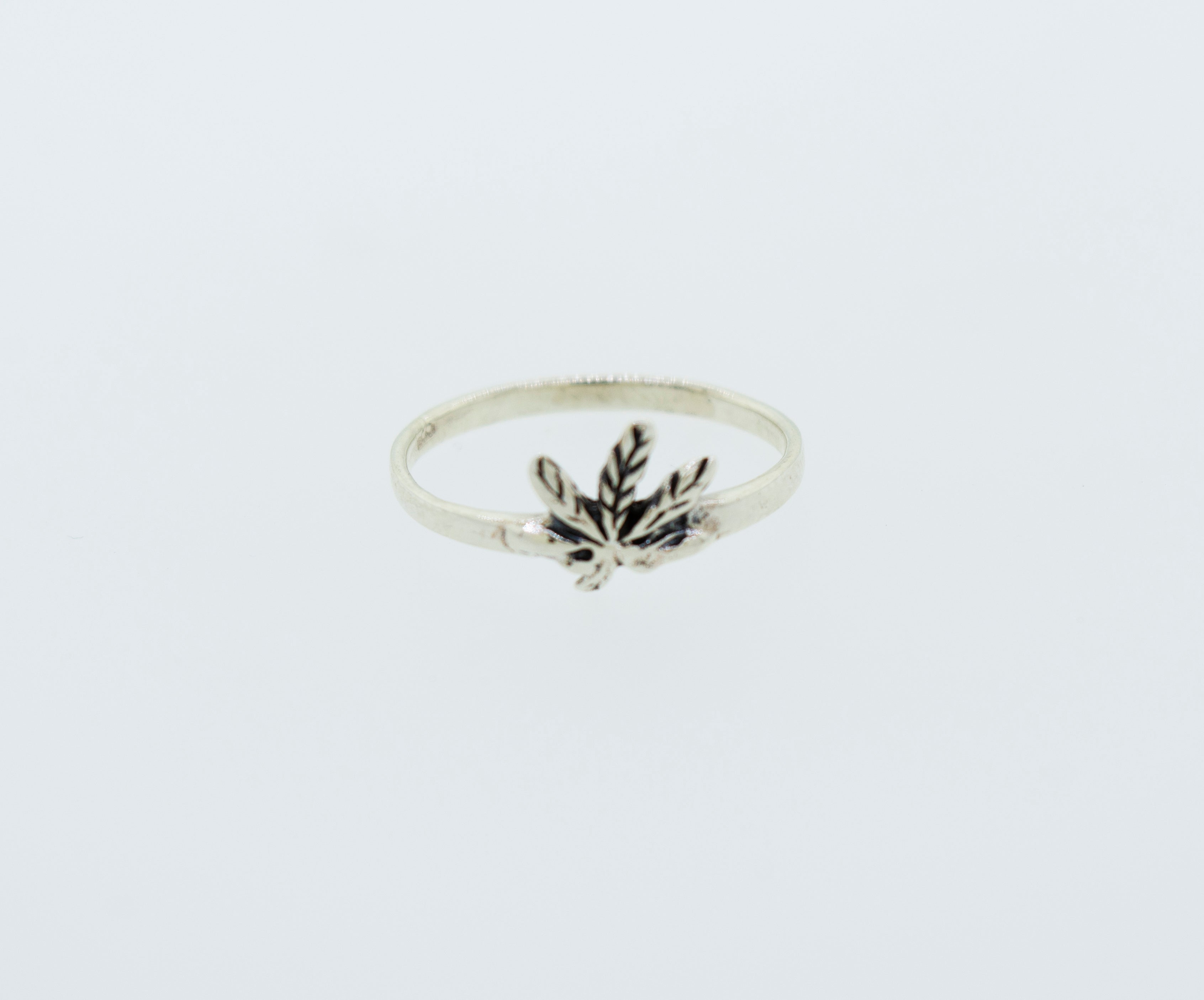 A simple Super Silver .925 Sterling Silver Marijuana Leaf Ring with a delicate leaf design.