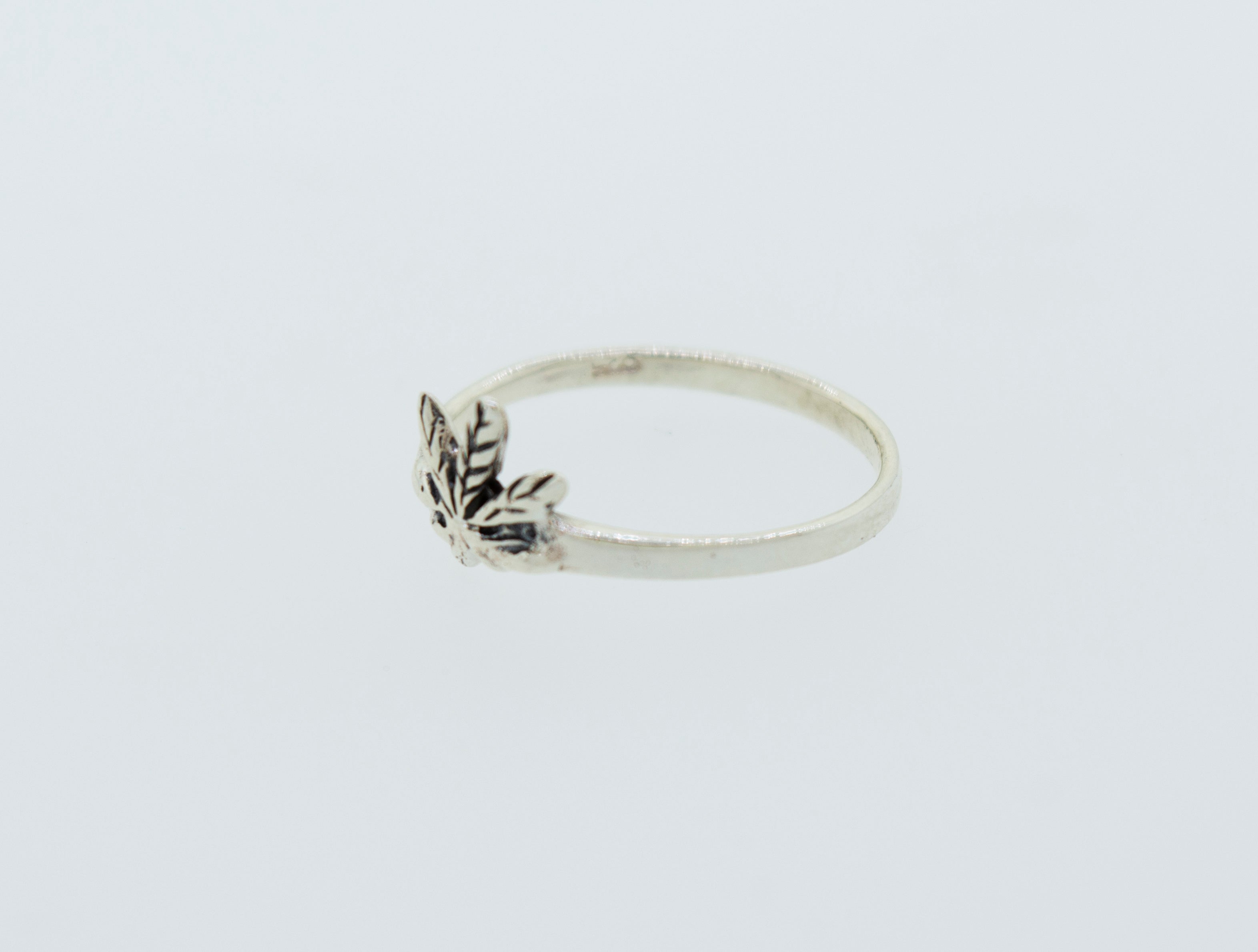A simple Super Silver Marijuana Leaf Ring, made of .925 Sterling Silver.