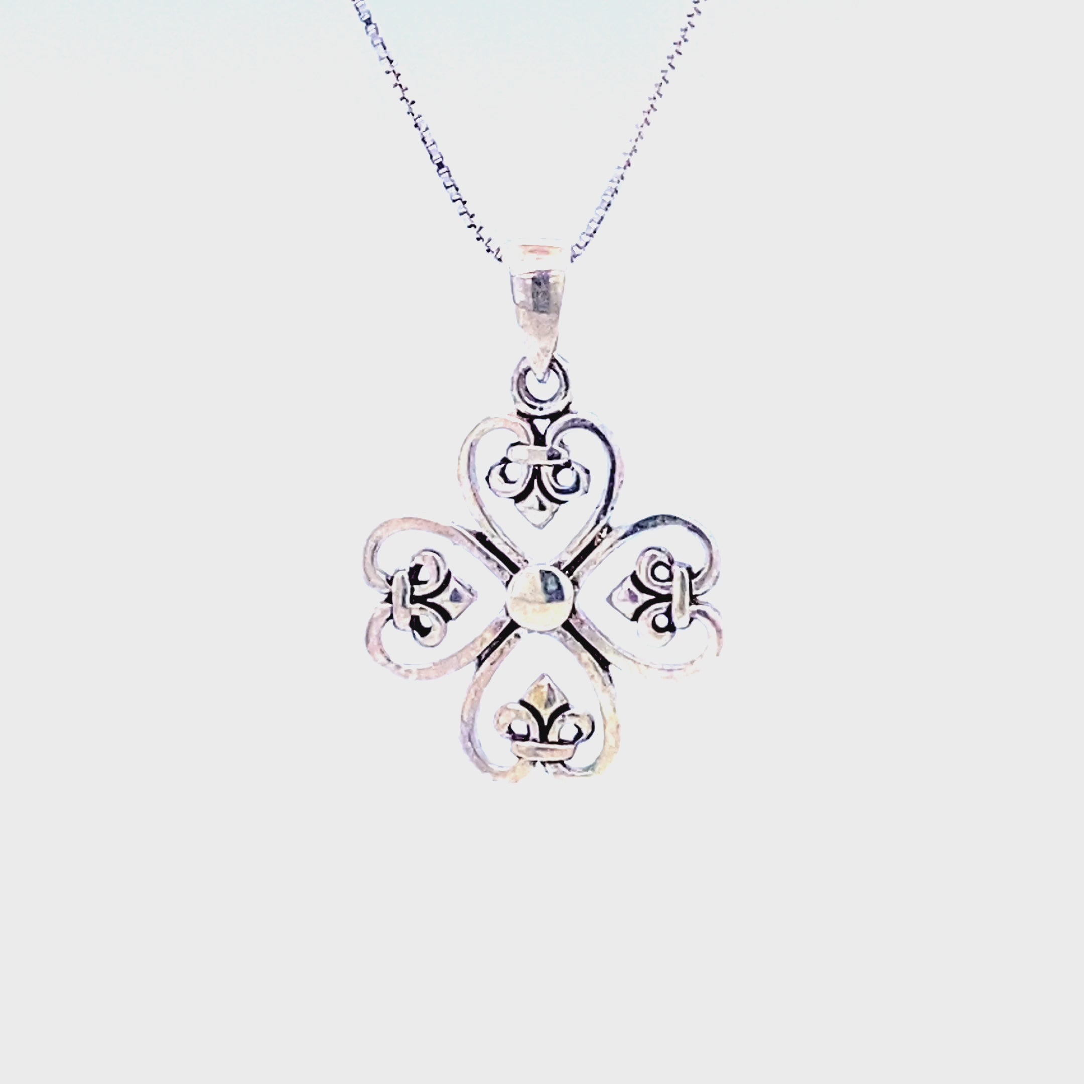 Clover Cross Pendant with Fleur De Lis – Super Silver