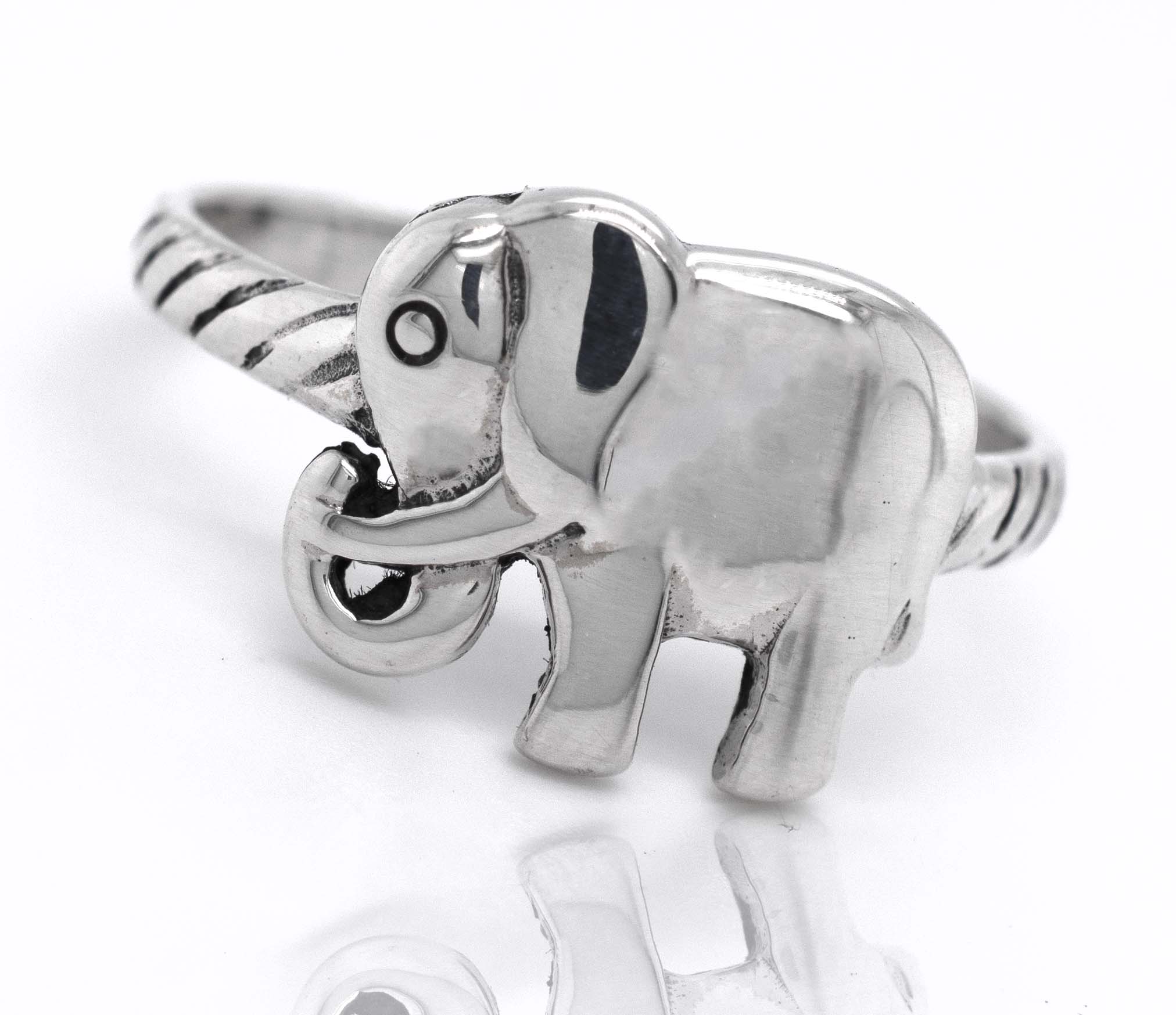 A Super Silver Elephant Ring on a white background.
