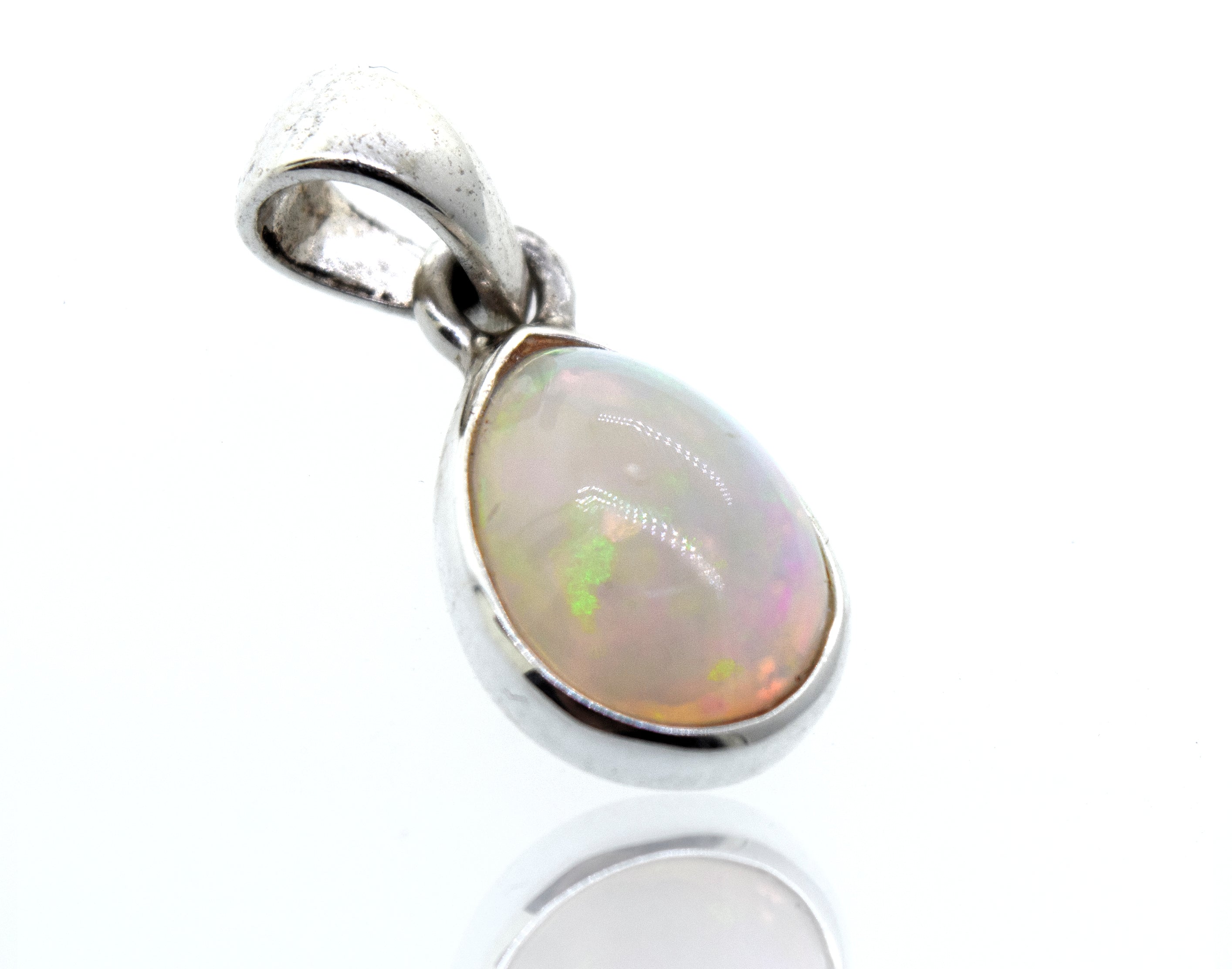 Description: A Magical Ethiopian Opal pendant by Super Silver on a white background.
