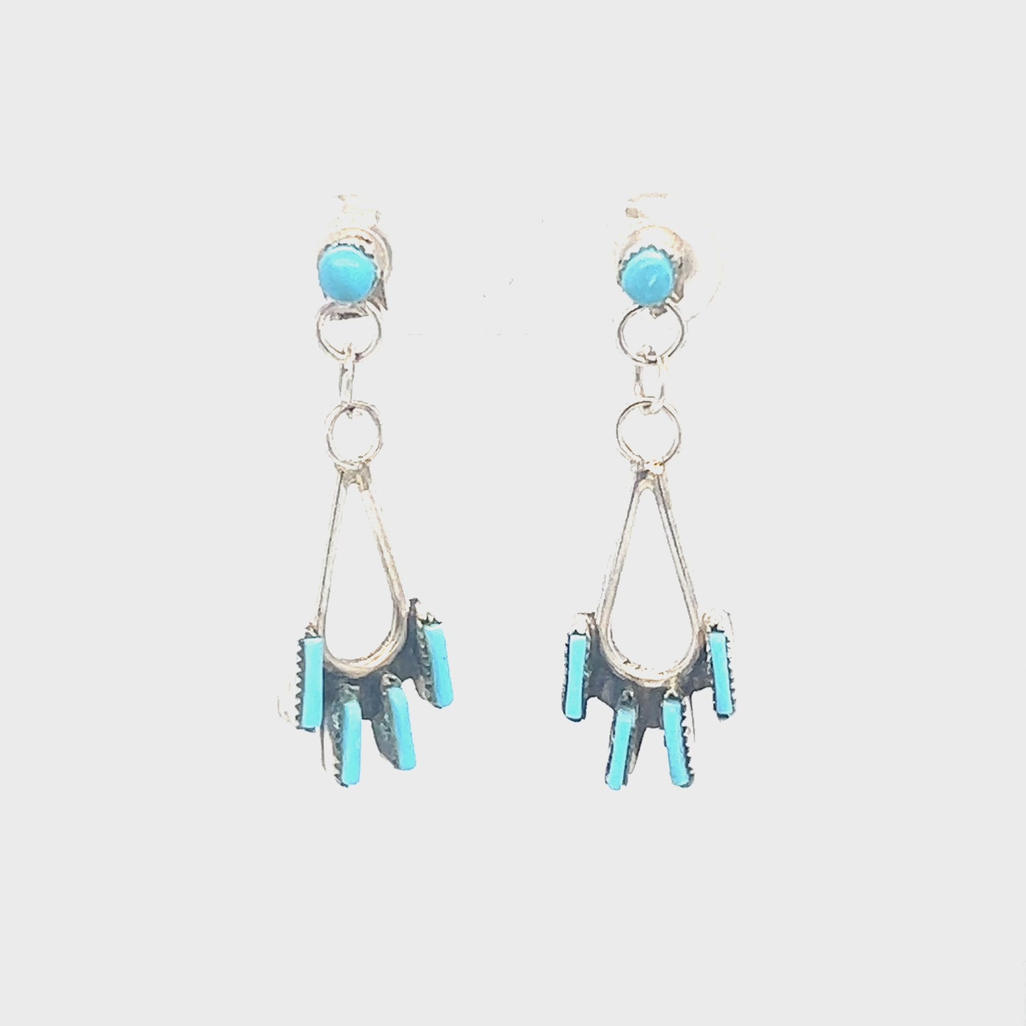 
                  
                    Load and play video in Gallery viewer, Delicate Needlepoint Zuni Turquoise Earrings
                  
                
