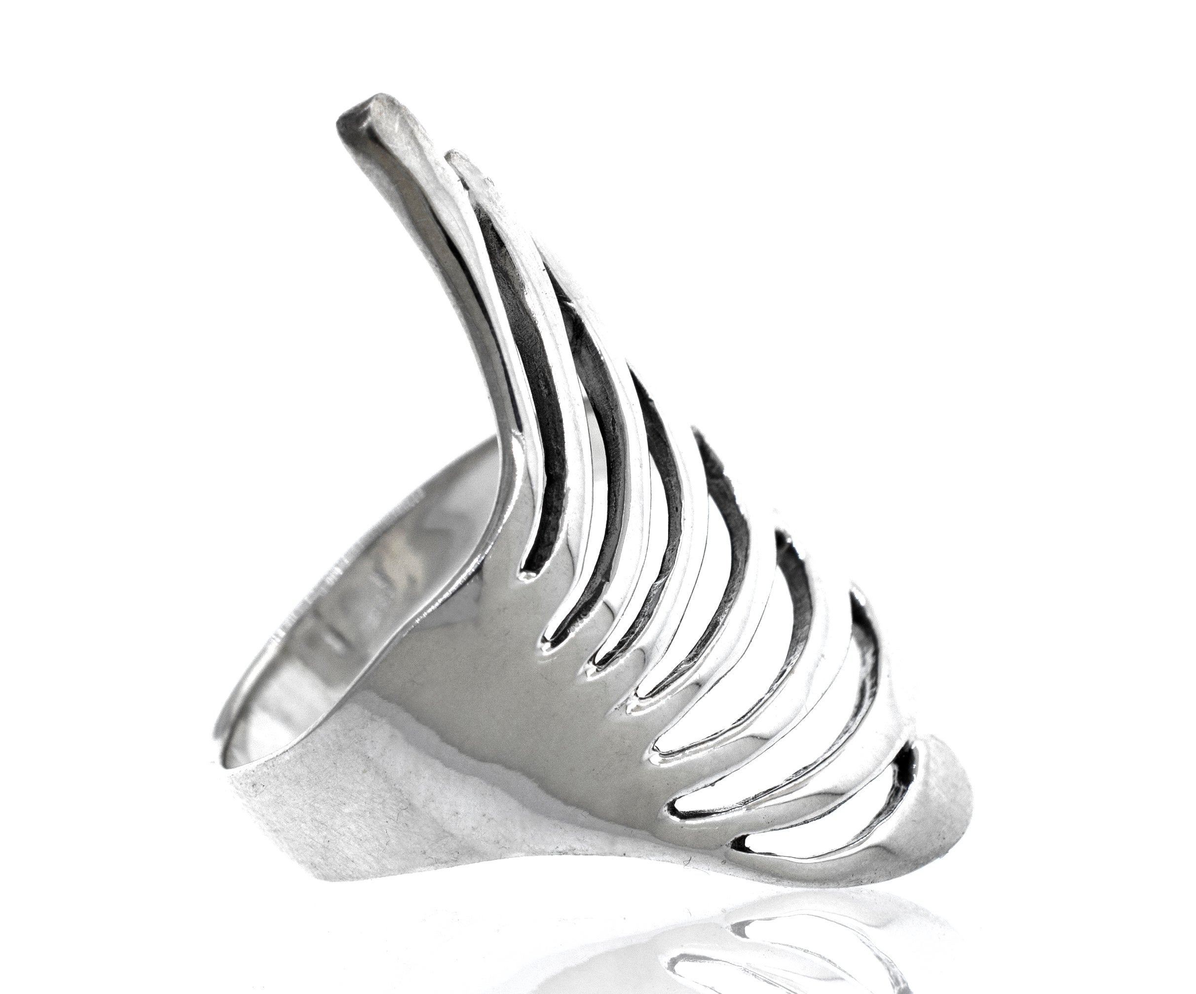 A Super Silver sterling silver ring with a curved design.