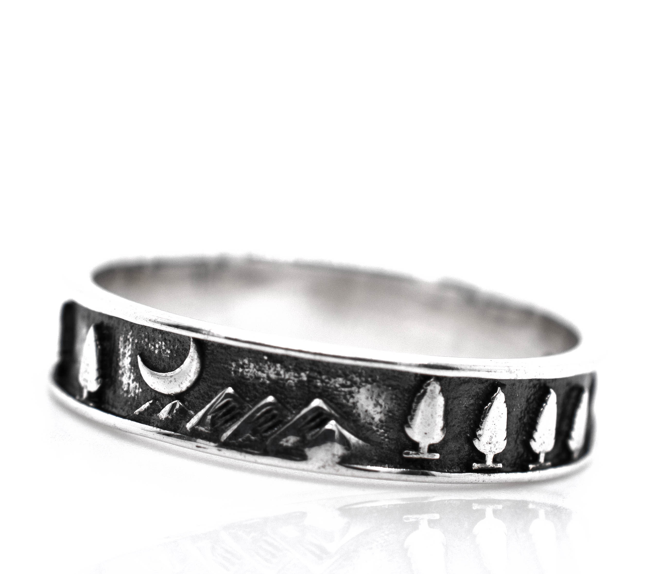 A Night Sky Forest Scene Band with a moon, stars, and nature-inspired elements such as a tree or pine tree design.