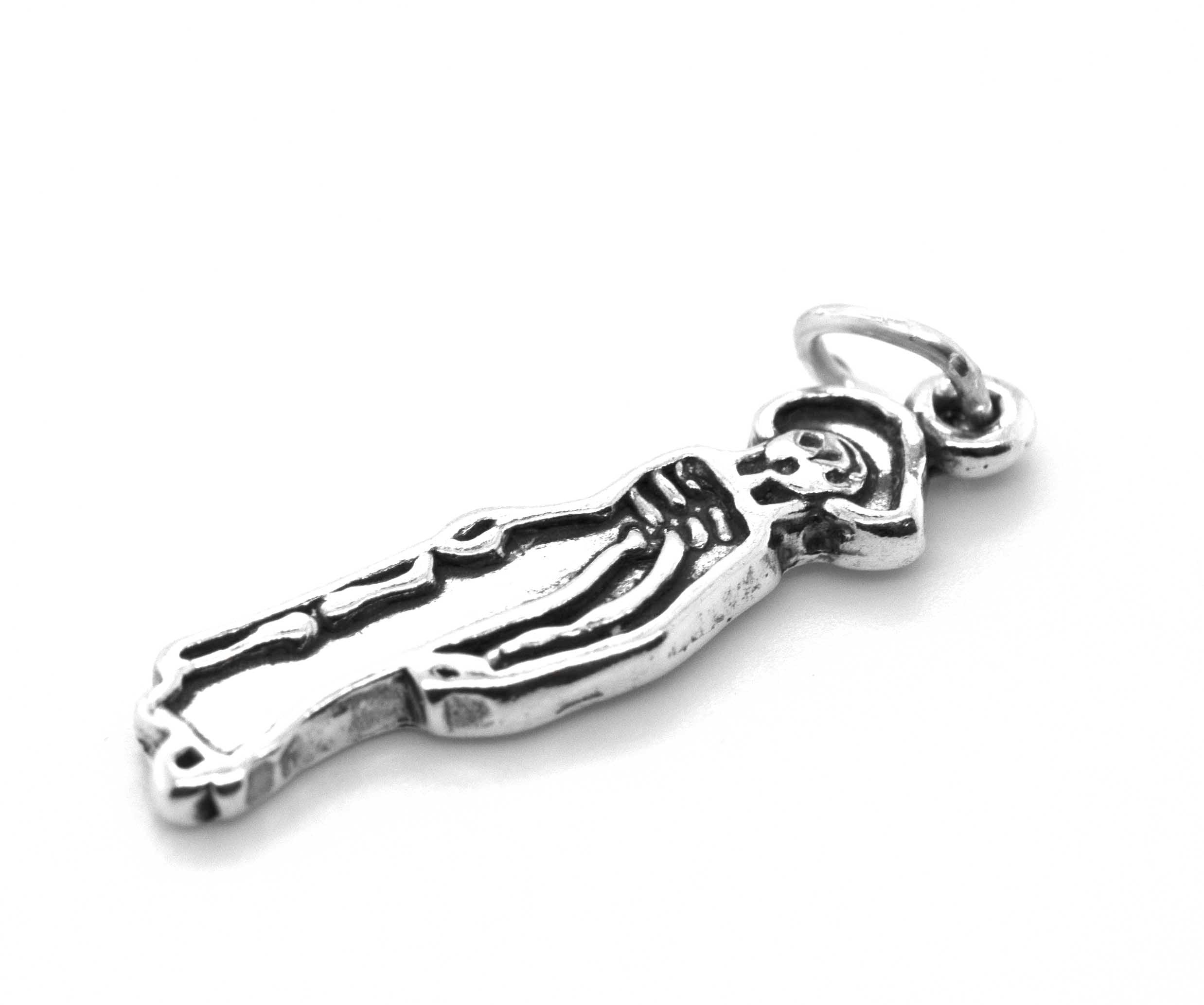 A Super Silver Dia De Los Muertos Female skeleton charm on a white background.