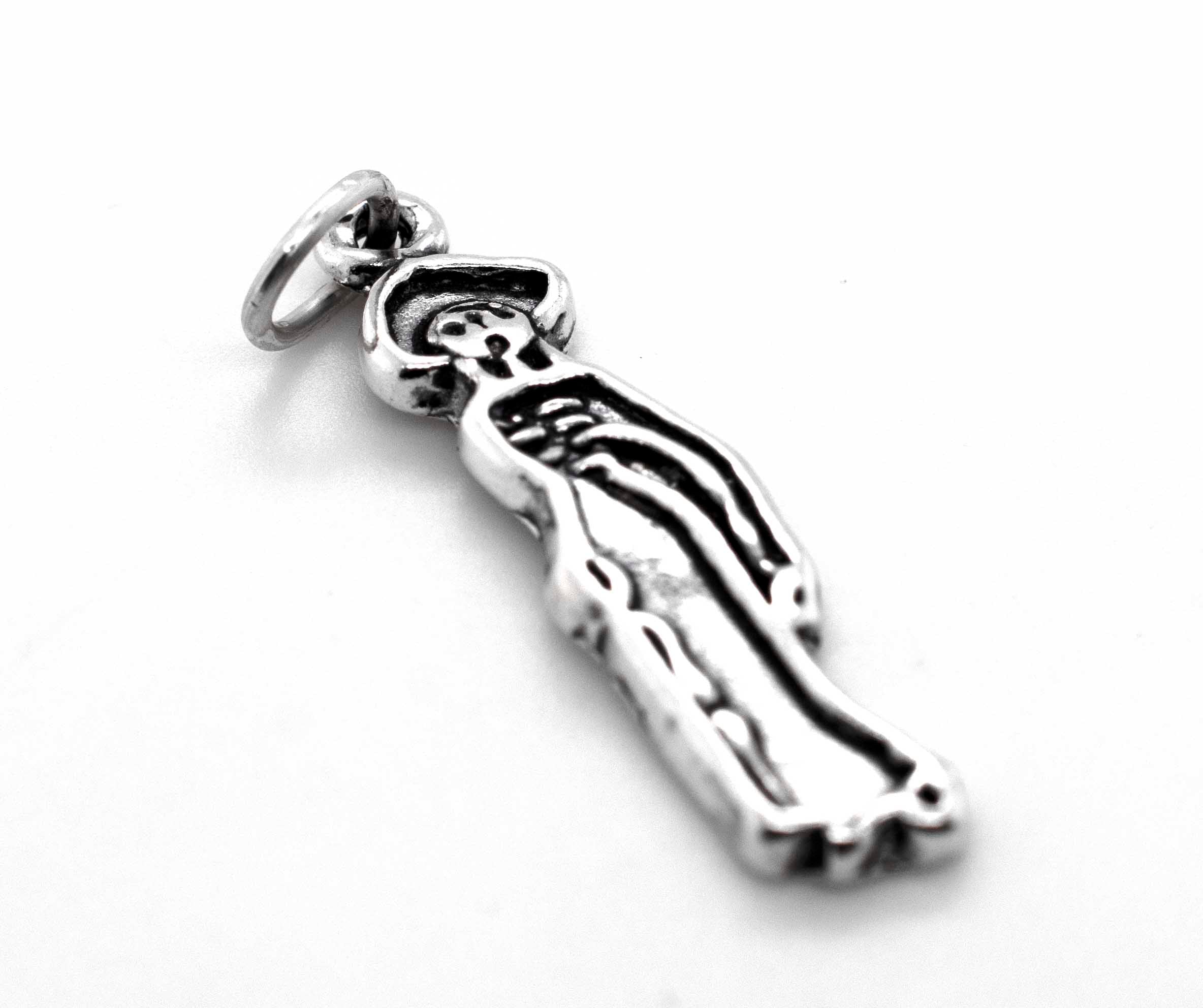 A Dia De Los Muertos Female skeleton charm necklace made of .925 Sterling Silver by Super Silver.