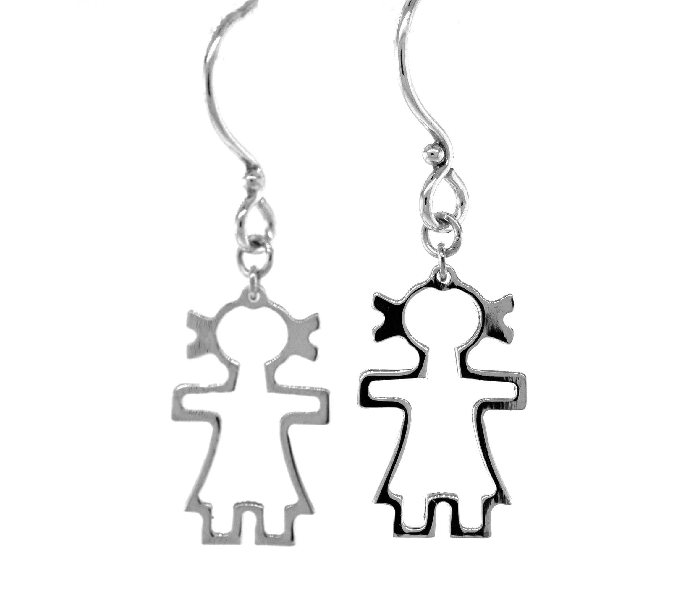 Heartwarming Little Woman Shaped Earrings featuring two little girls, symbolizing love and humanity by Super Silver.