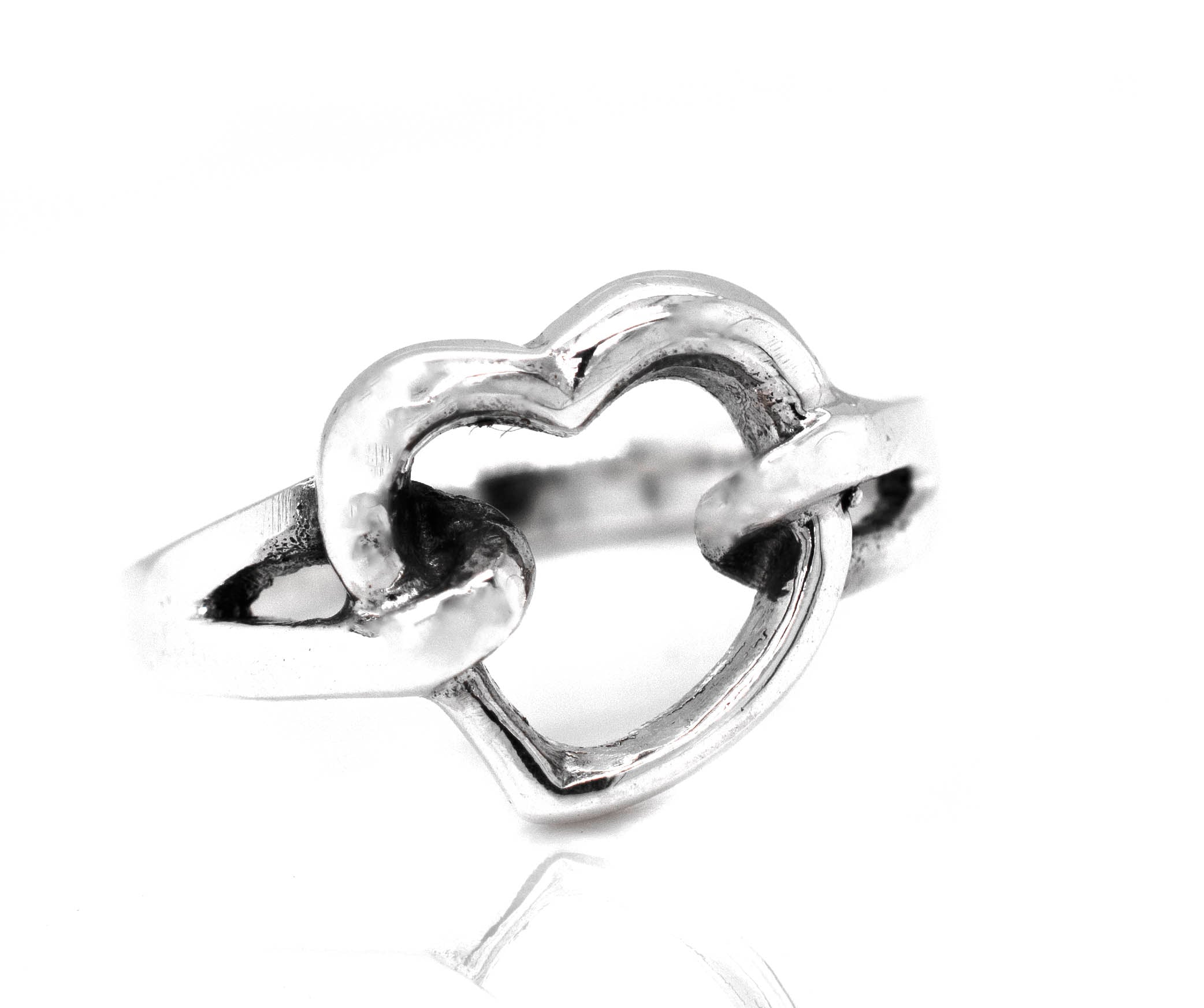 An Open Heart Double Knot Ring on a white background.