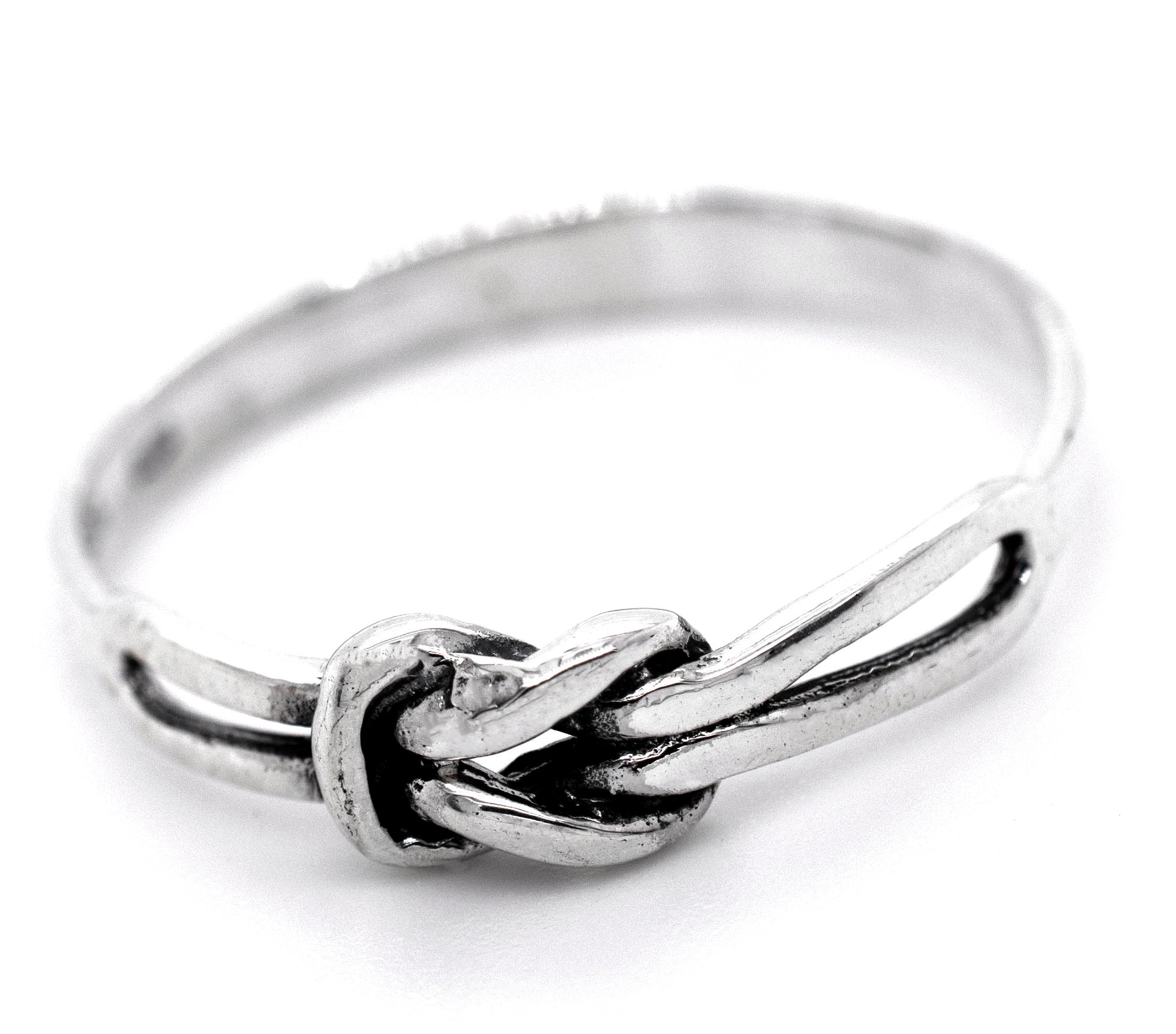 A minimalist Slender Square Knot Ring with a knot design.
