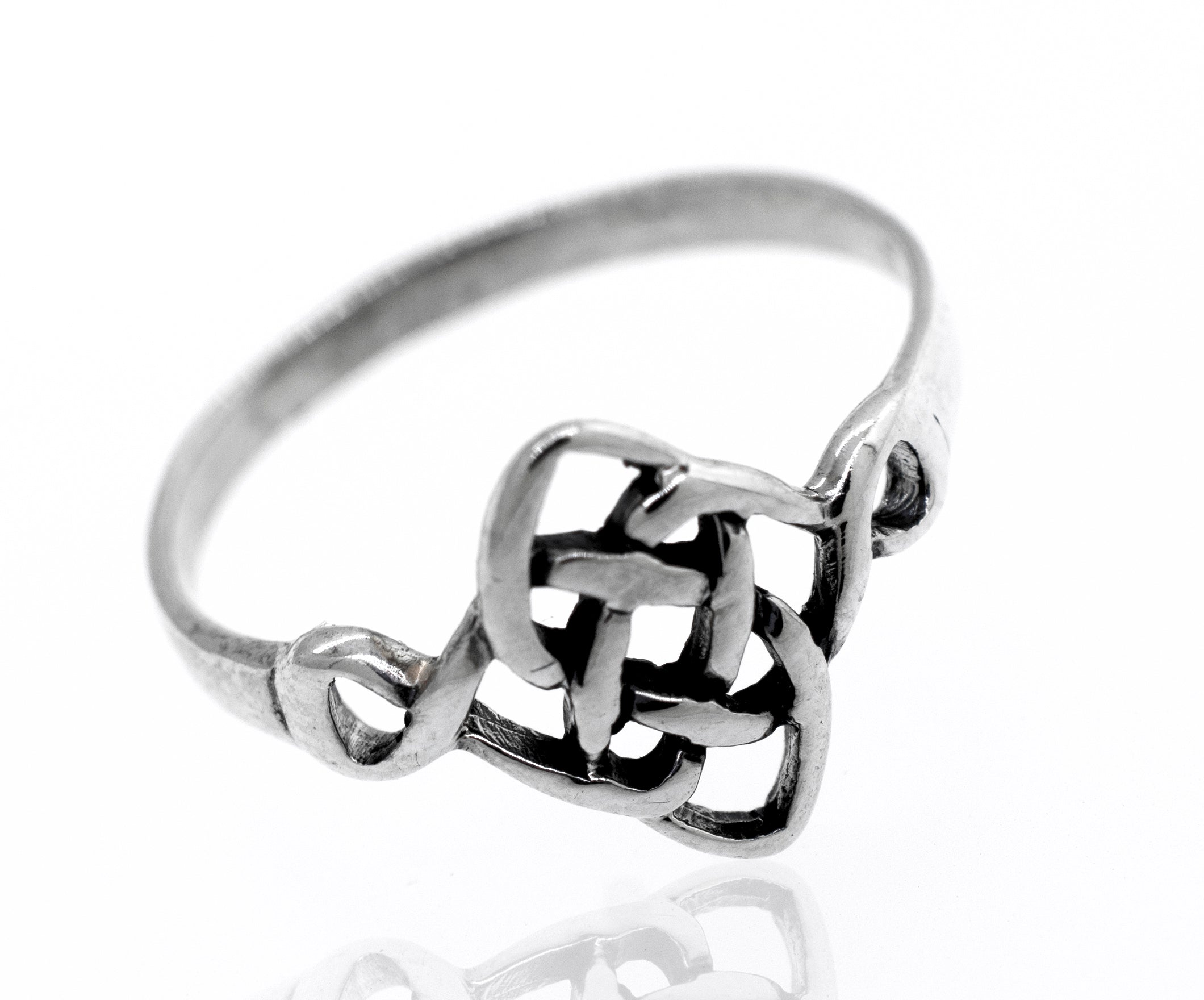 A mens sterling silver ring with a Celtic Weave Diamond Design.