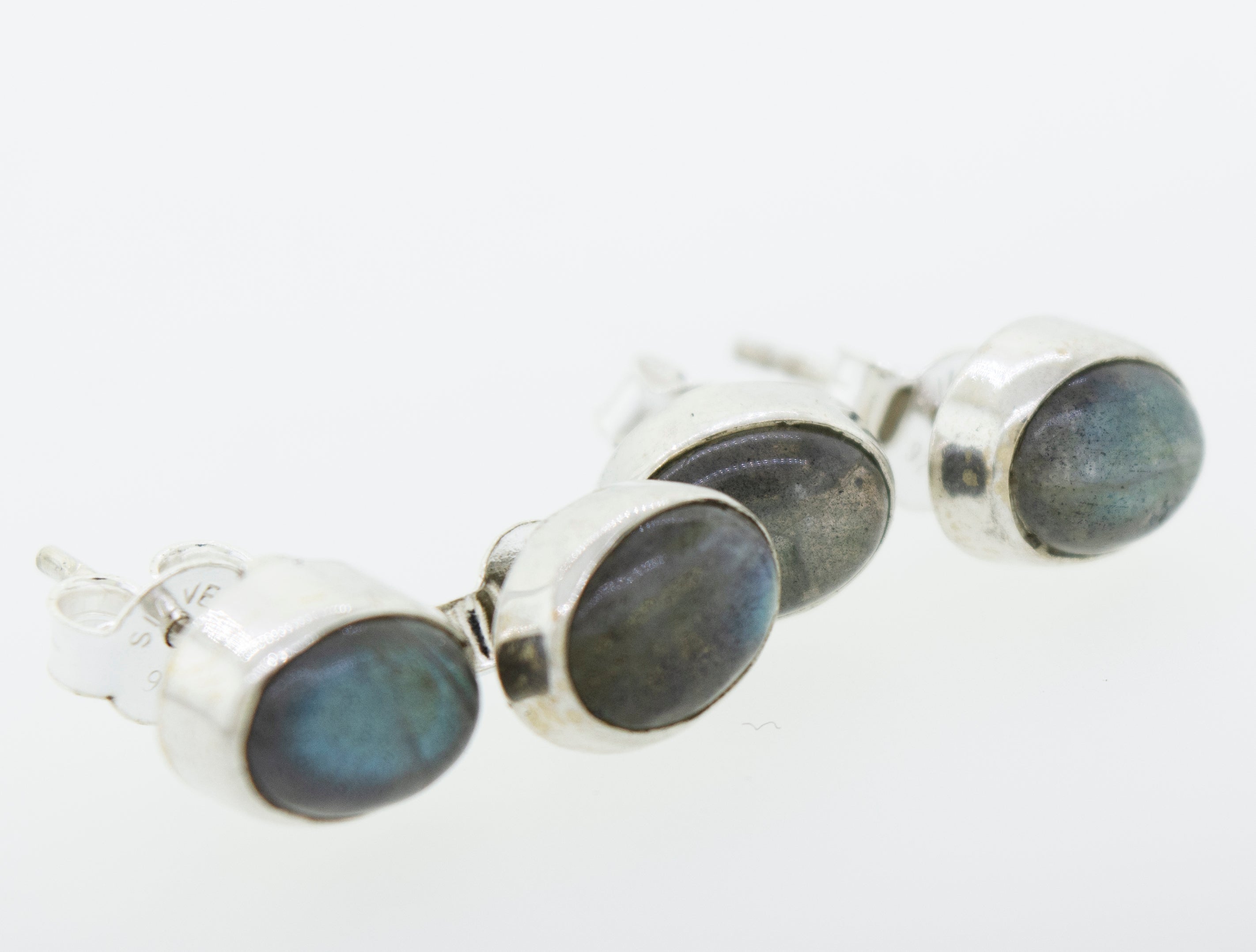 These beautiful Super Silver Simple Oval Labradorite Studs will shine at any occasion.