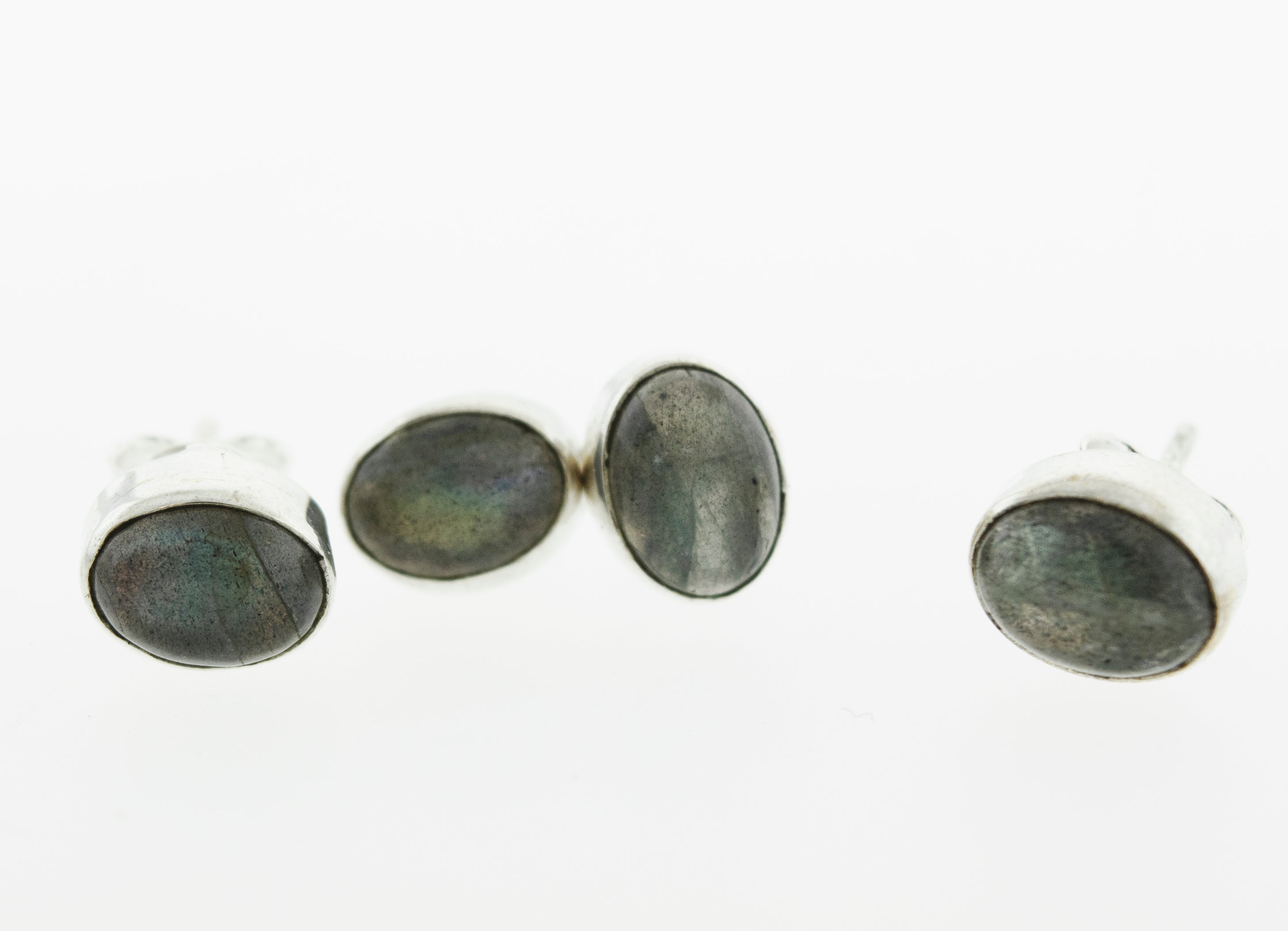 These beautiful Simple Oval Labradorite Studs in sterling silver from Super Silver shine elegantly for any occasion.