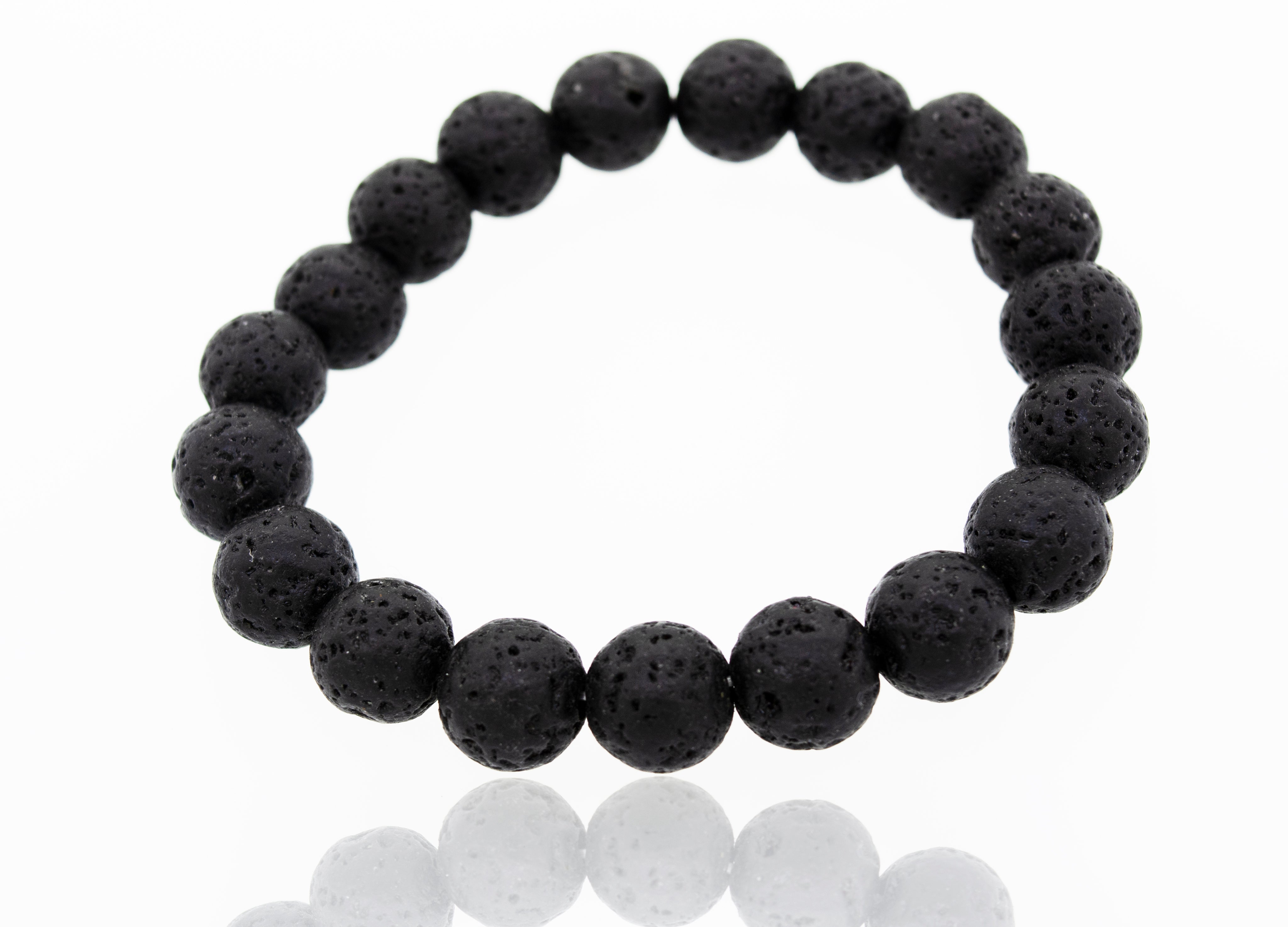 A Super Silver Essential Oil Bracelet with Lava Rock Beads, perfect for lovers of essential oil jewelry, placed on a white surface.