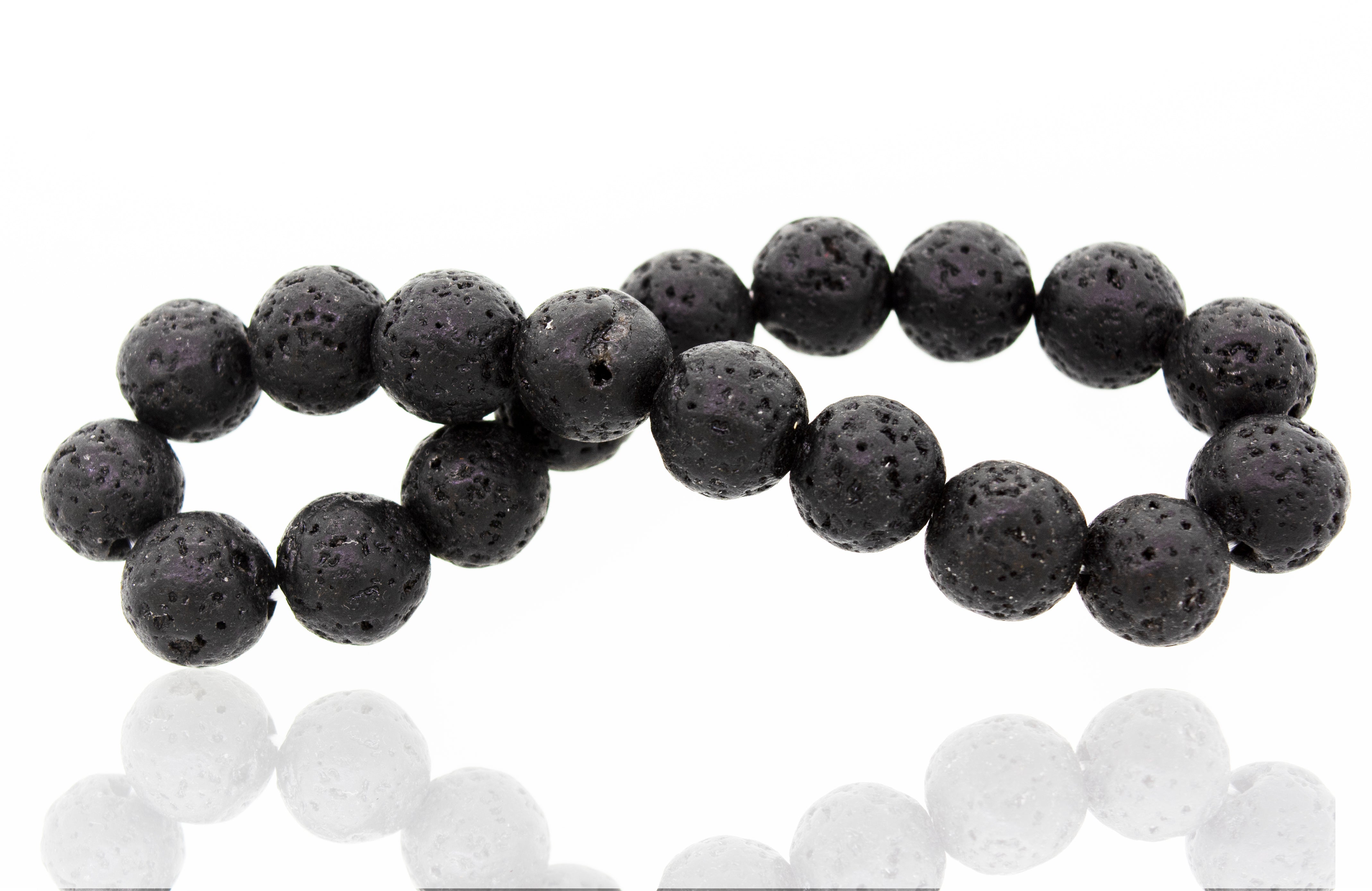 Super Silver's Essential Oil Bracelet with Lava Rock Beads, grounding black lava beads on a white background, perfect for essential oil jewelry.