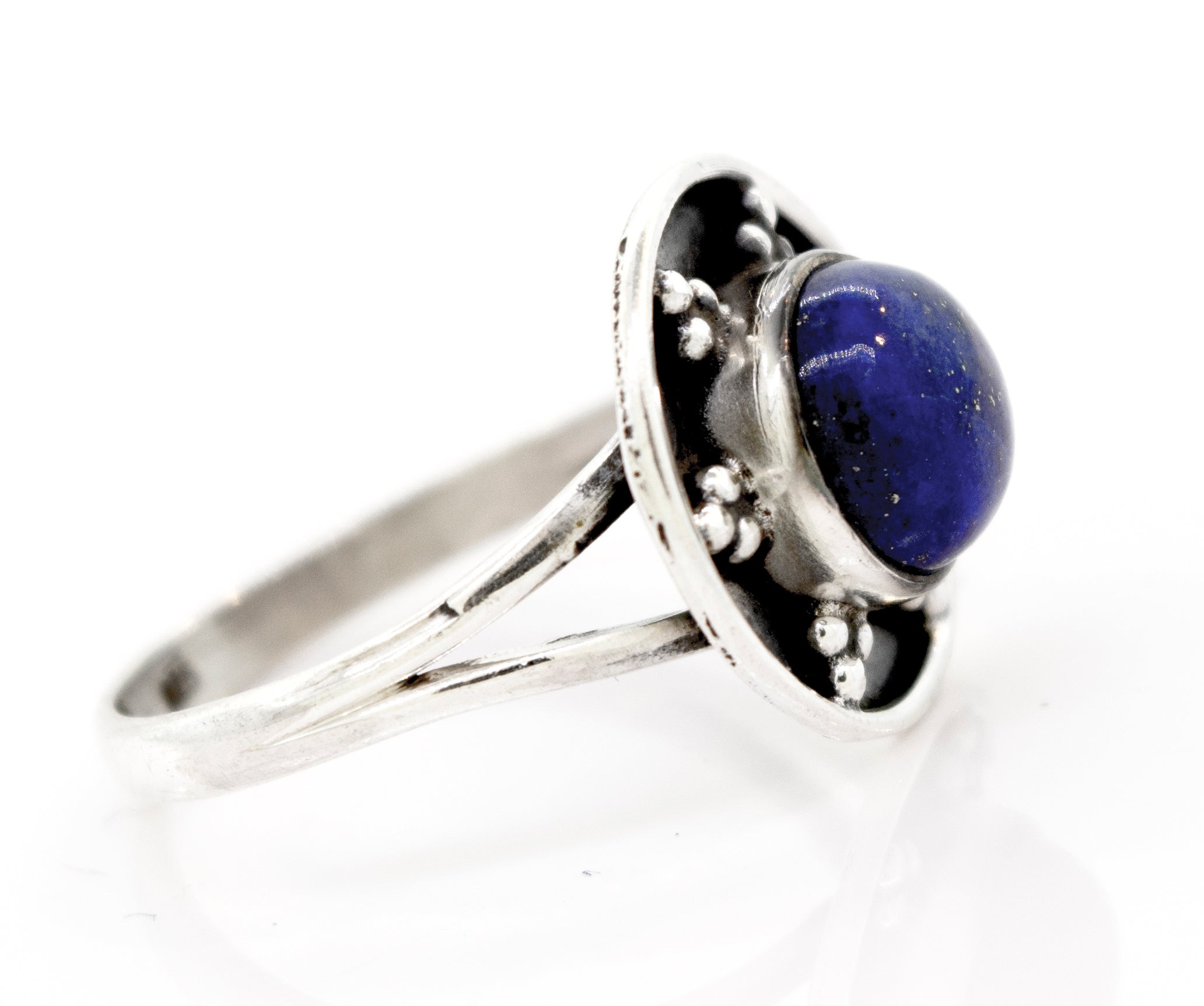 A Lapis Ring With Unique Oxidized Silver Design from Super Silver.
