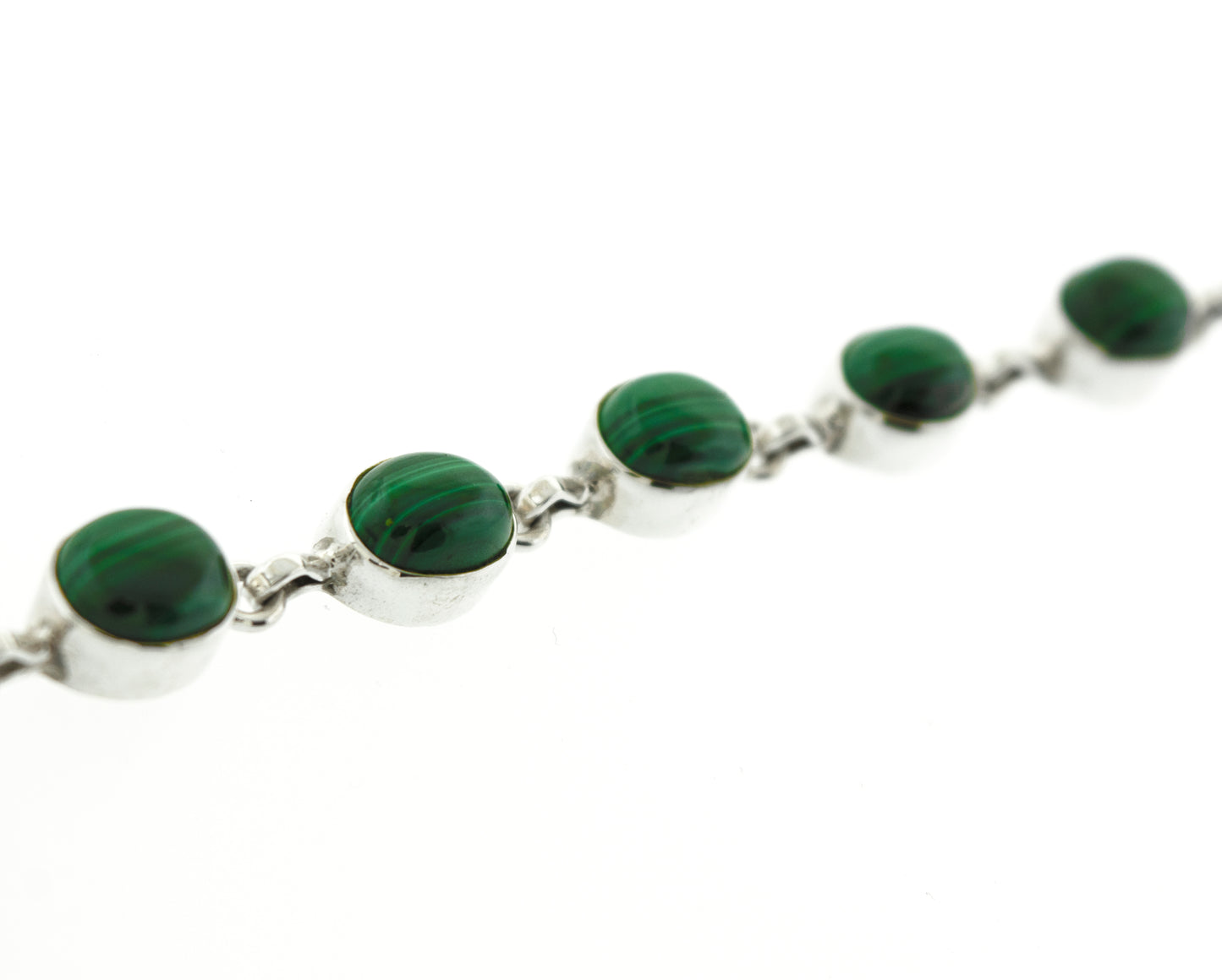 
                  
                    This Super Silver bracelet showcases the simple elegance of a malachite gemstone.
                  
                