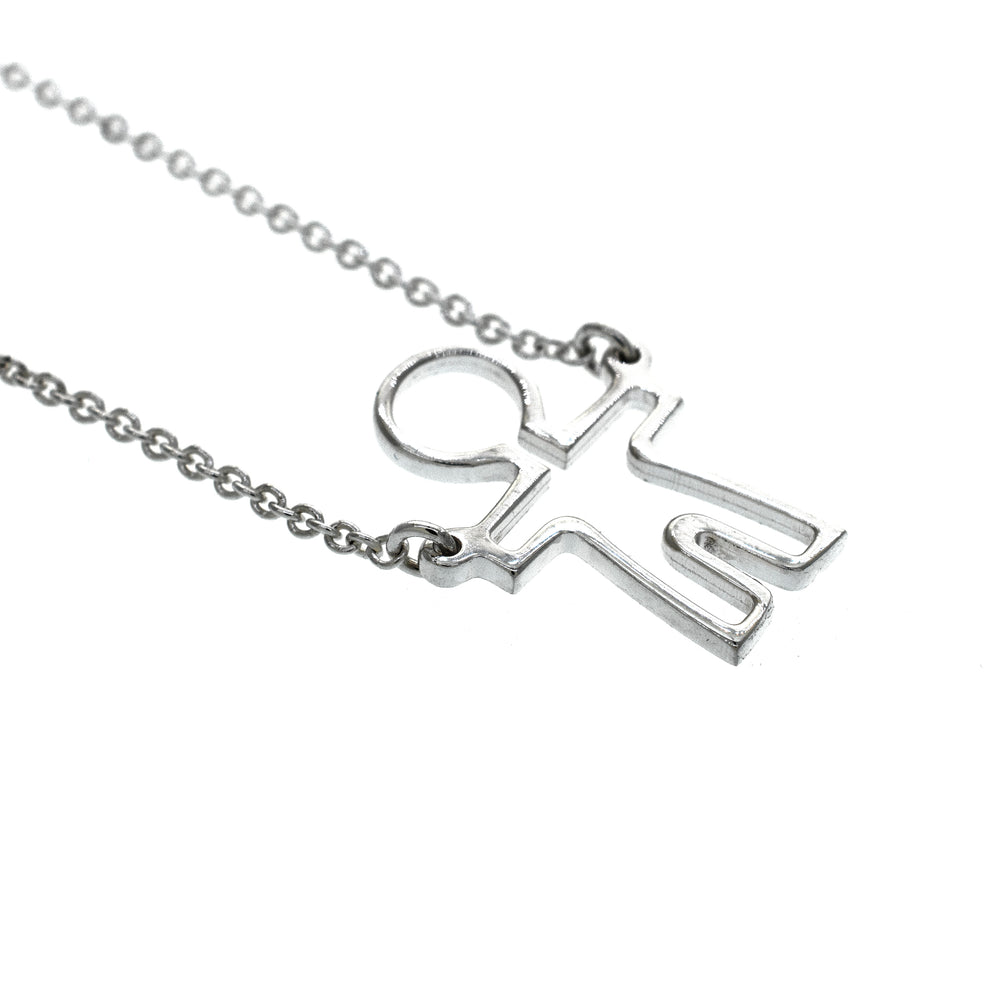 A Super Silver Little Man Necklace with a small figure representing love.