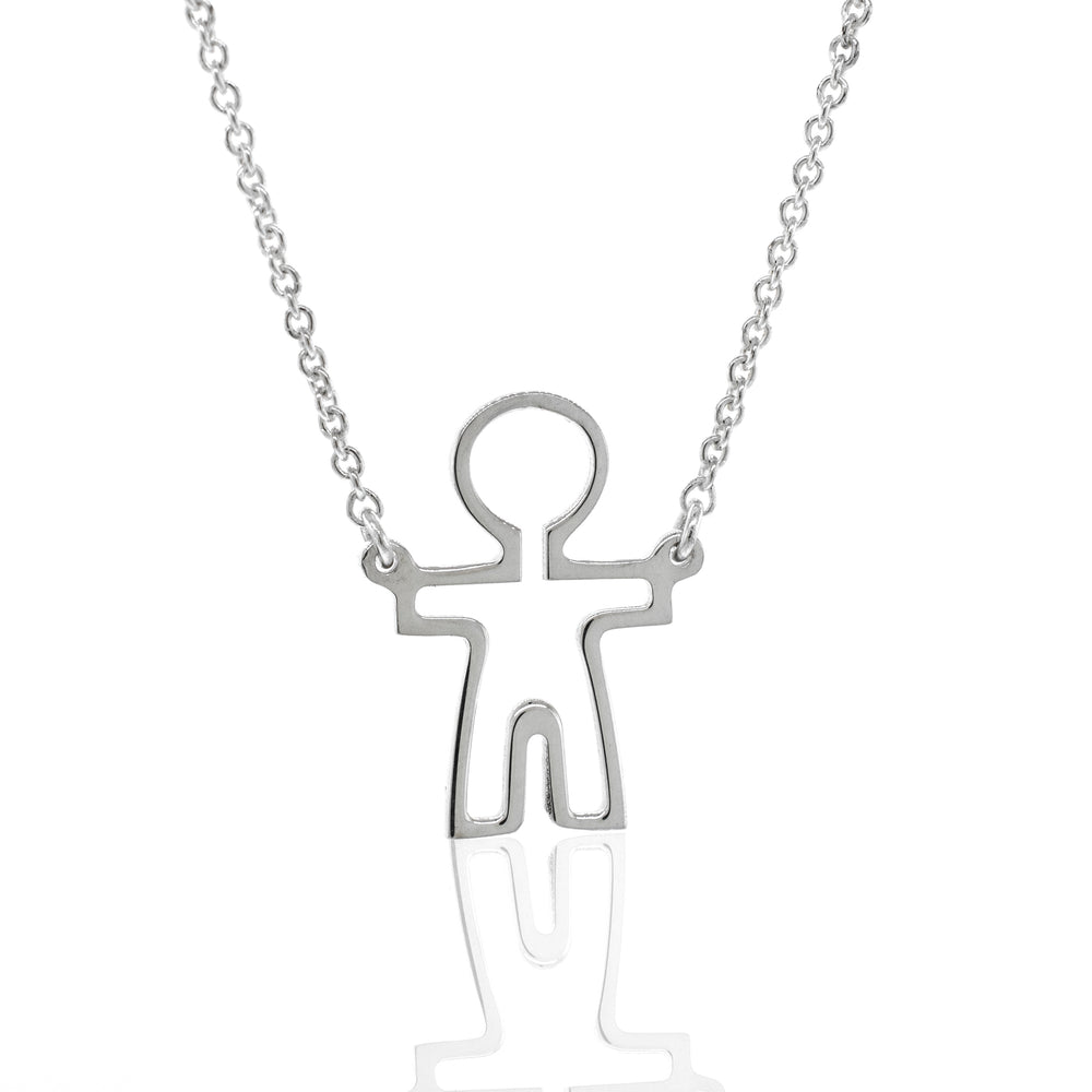 
                  
                    A Super Silver Little Man Necklace with a small figure representing love or humanity.
                  
                