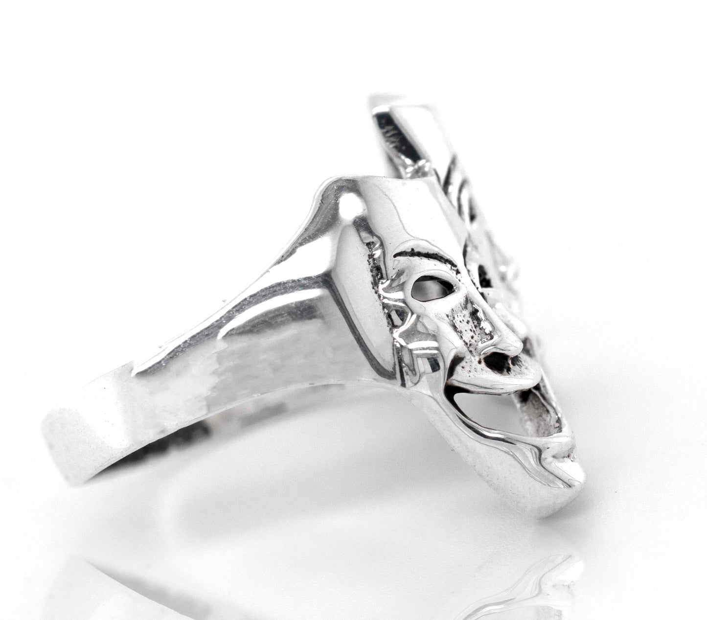 
                  
                    A Theater Masks Ring by Super Silver, featuring a comedy/tragedy mask face.
                  
                