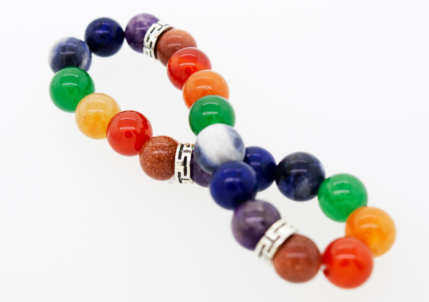 A Super Silver Chakra Stone Beads Bracelet with a rainbow colored stone infused with positive energy.
