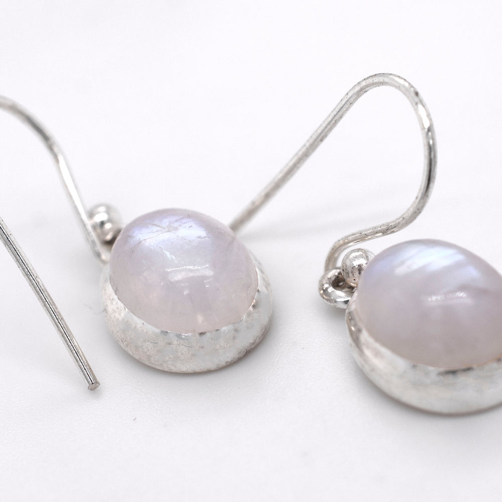 A pair of Super Silver Simple Oval Moonstone Earrings.