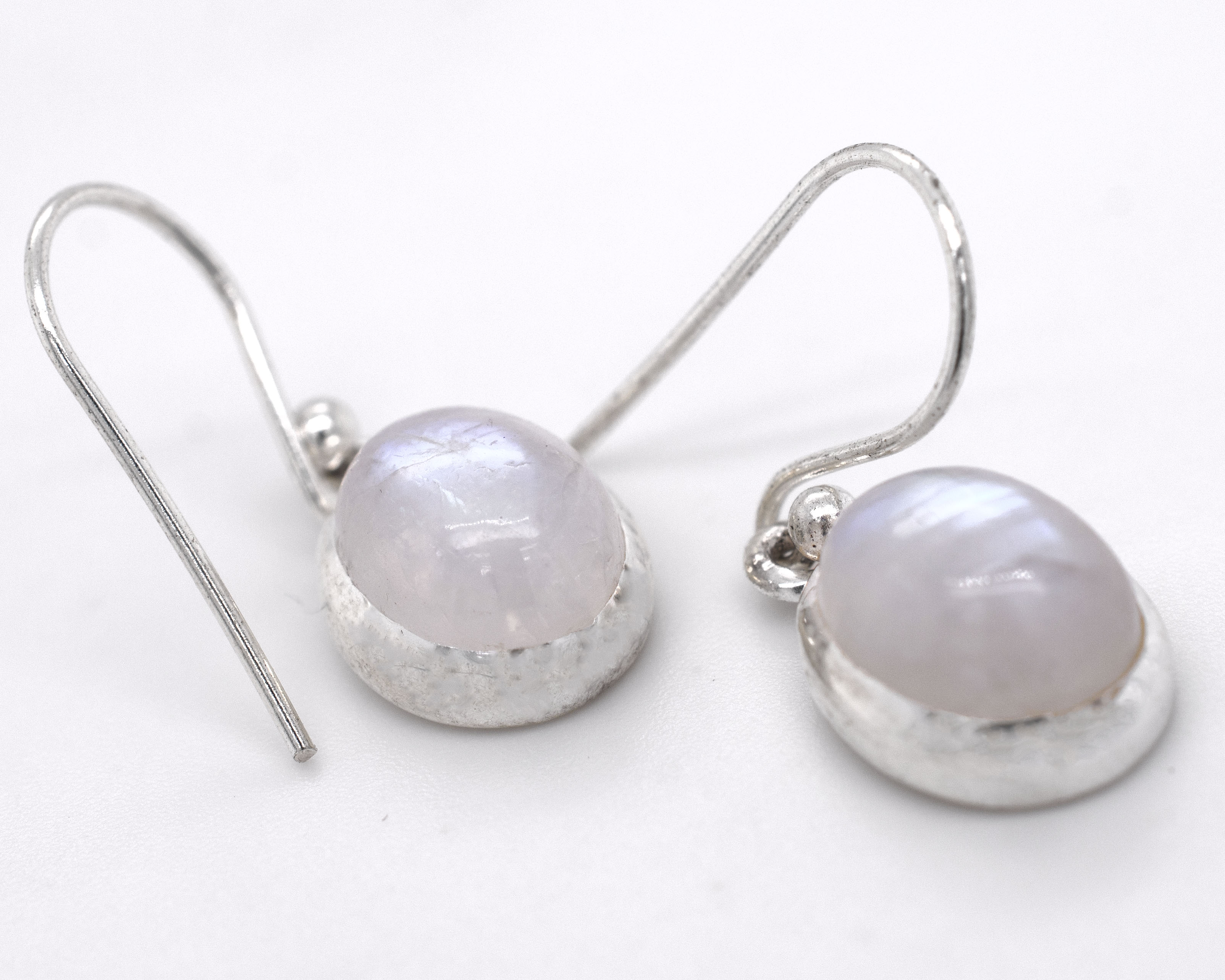 A pair of Super Silver Simple Oval Moonstone Earrings.