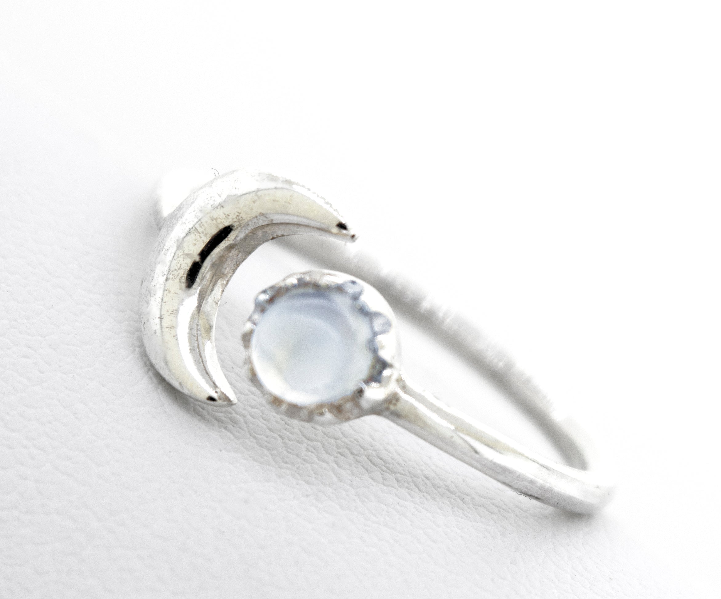 Adjustable Moonstone Ring Crescent Moon Ring Sterling Silver Boho