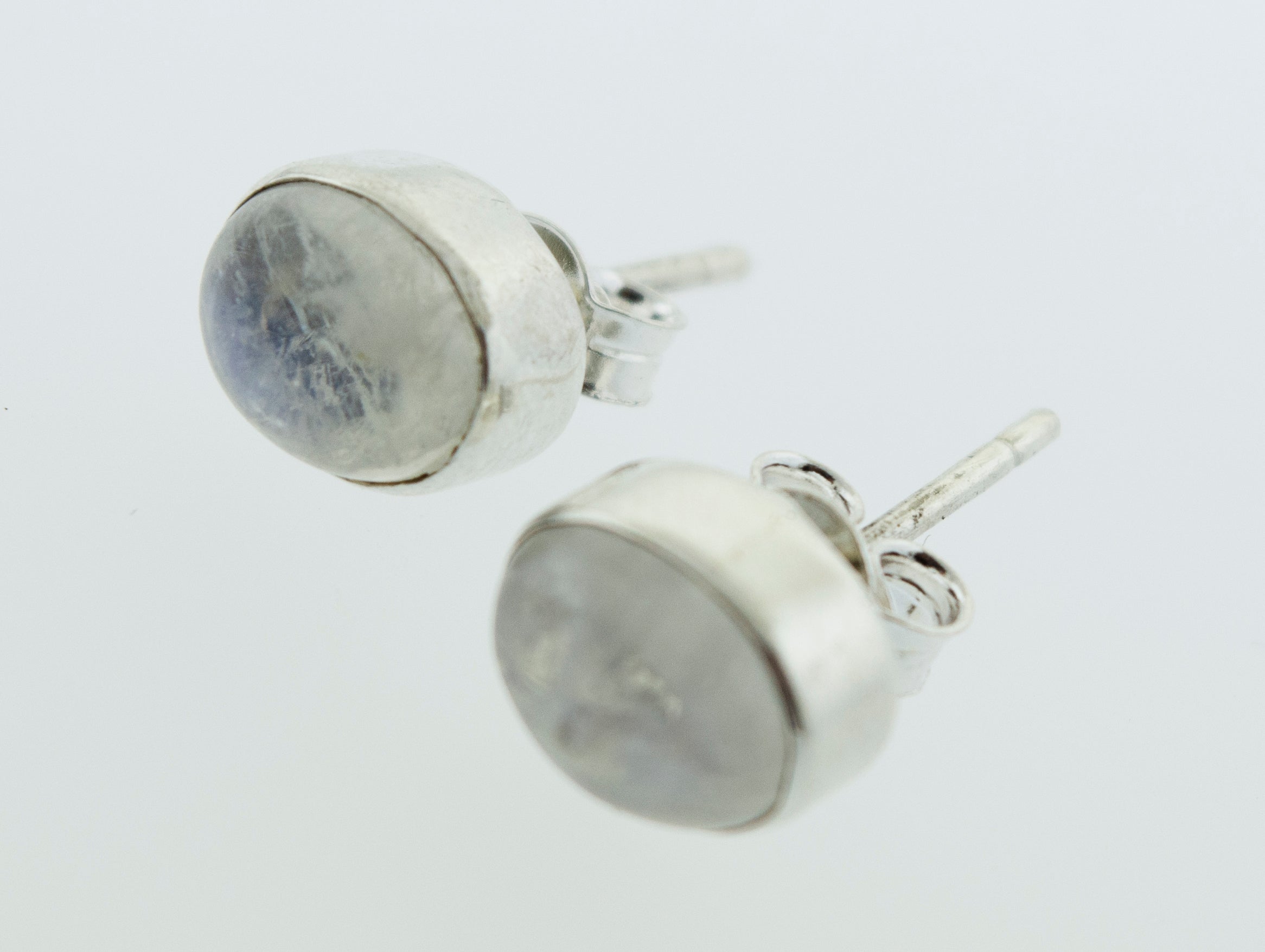 Beautiful Simple Oval Moonstone Studs with a blue stone that shine brilliantly from Super Silver.
